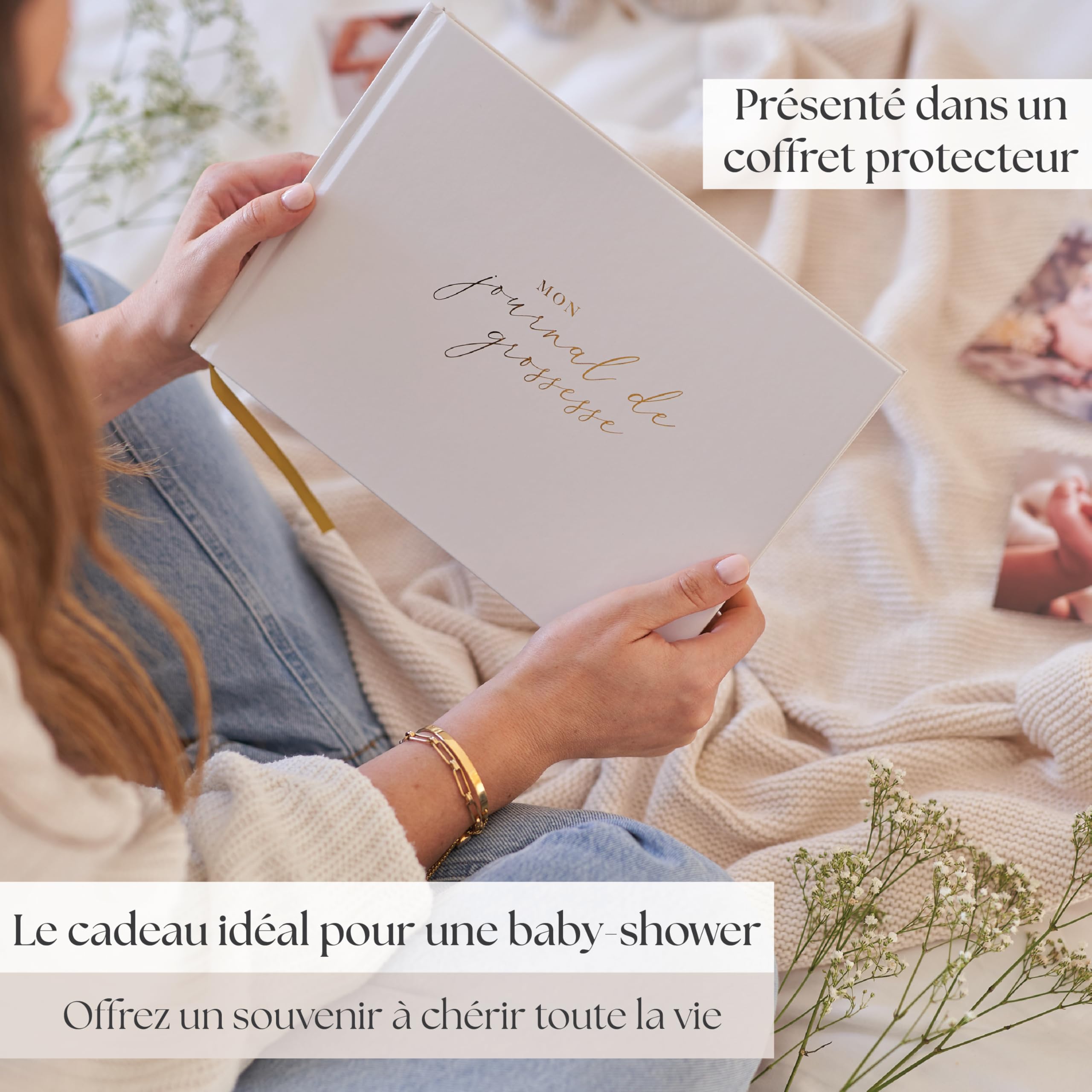 Journal de Grossesse de Luxe pour Futures Mamans - Carnet avec Calendrier, Scrapbook, Check-list, Organisateur et Livre de Naissance (Doré)