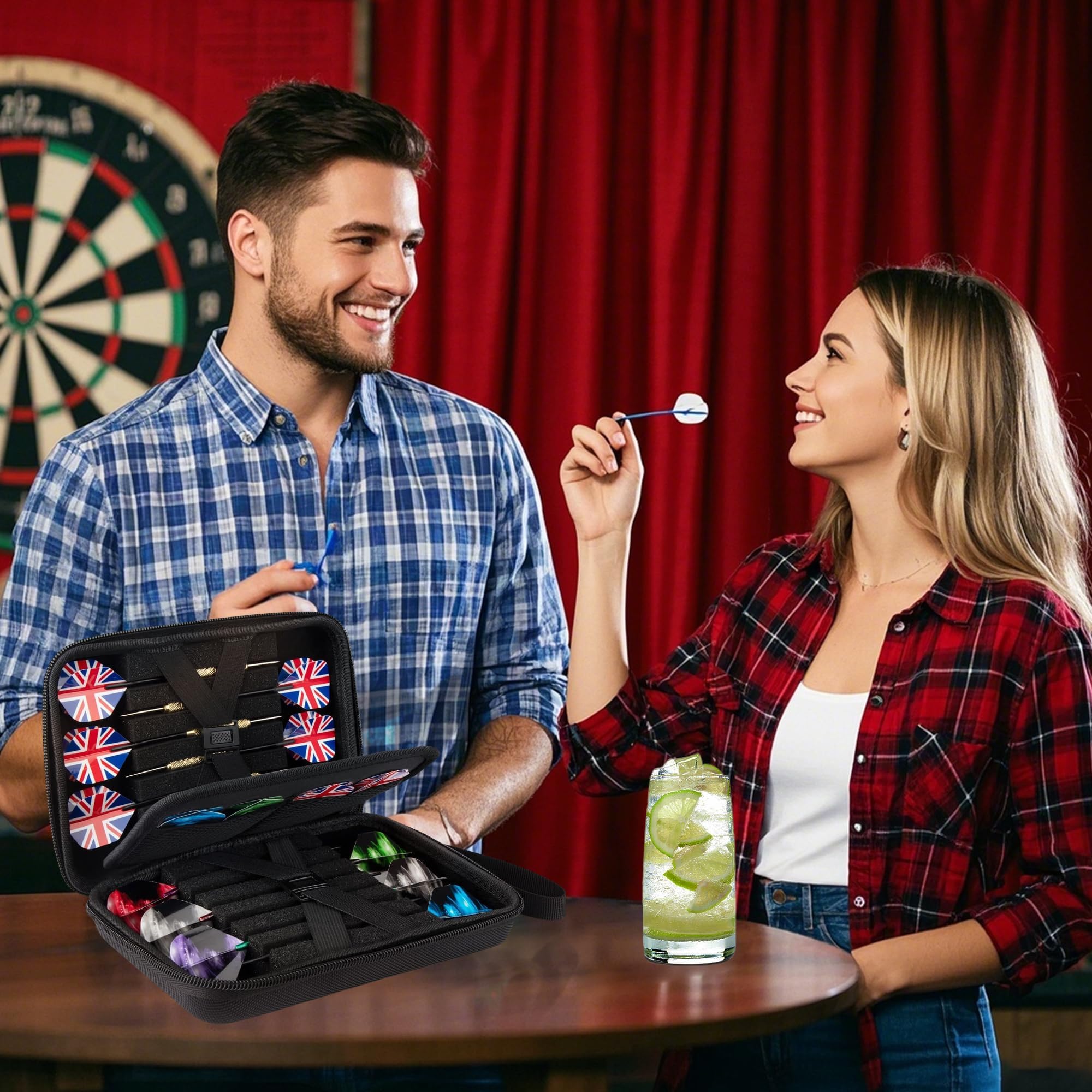 Darttasche,Dart Case,Dartt Etui Schwarz,FüR 12 Darts Professioneller Dartkoffer Mit Eva-Schutz & Traggriff, Portable FüR Dart Zubehör