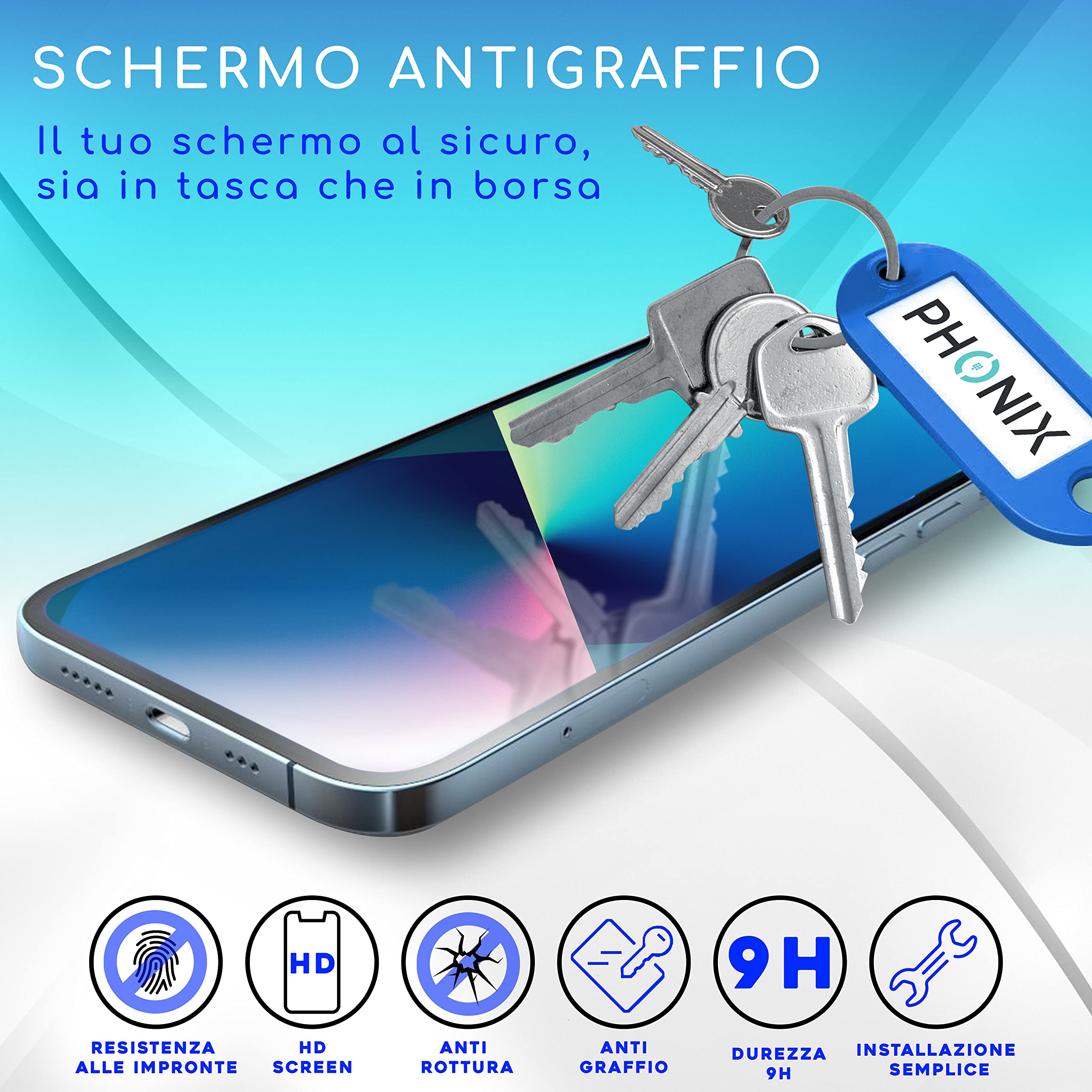 Proteggi schermo in vetro temperato per iPhone 14, 13 Pro e 13