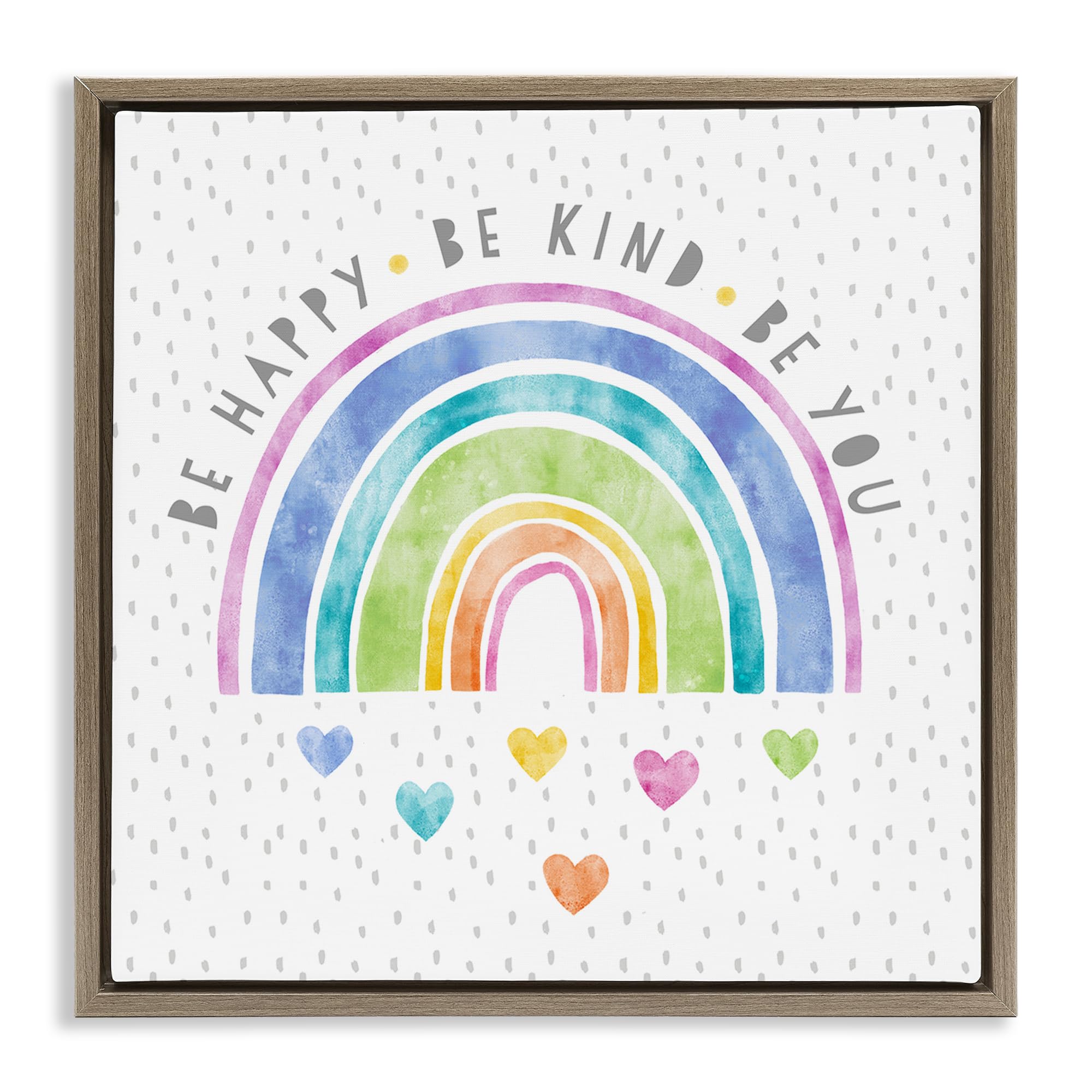 Stupell Industries Montalcino Elm (Textured) 'Be You Hearts & Rainbow'| Floating Frame Canvas Art