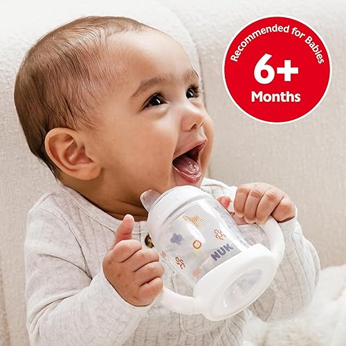 Miniatura 6 de NUK Taza para aprender, más de 6 meses, frutas y animales divertidos, colección exclusiva de Tienda, 5 onzas, paquete de 2 sin BPA, boquilla suave,