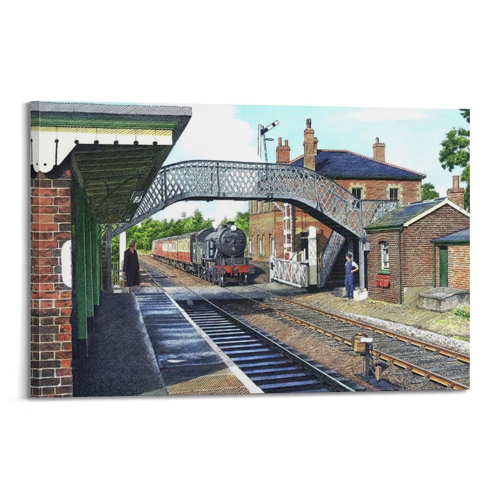 ZSZWHJ Vintage Transport Art Poster Train in The Garden Poster Decorative Painting Canvas Wall Posters And Art Picture Print Modern Family Bedroom Decor Posters 24x36inch(60x90cm)