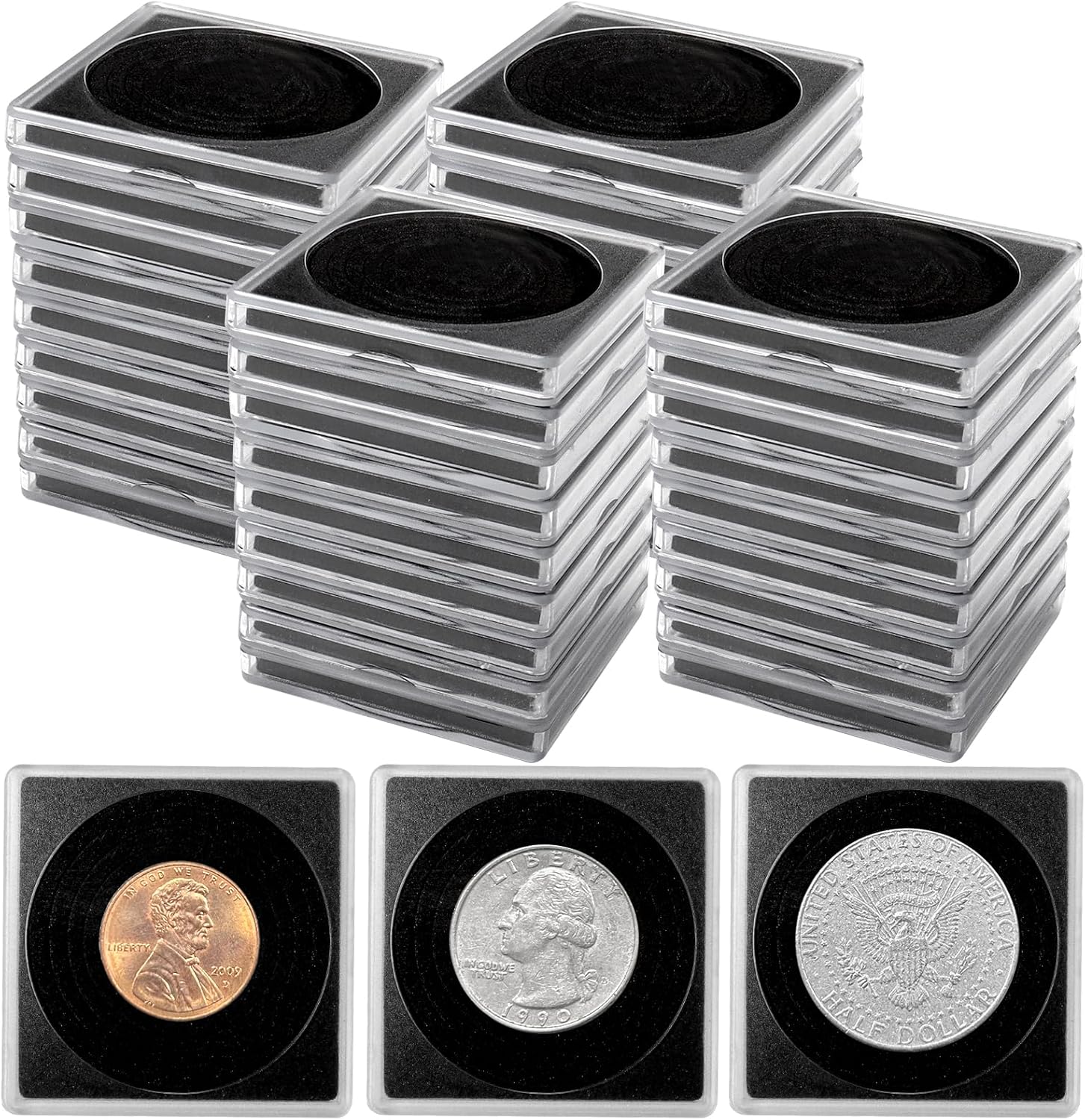 wexpw 40 Pack Acrylic Coin Snap Holder Silver Dollar Coin