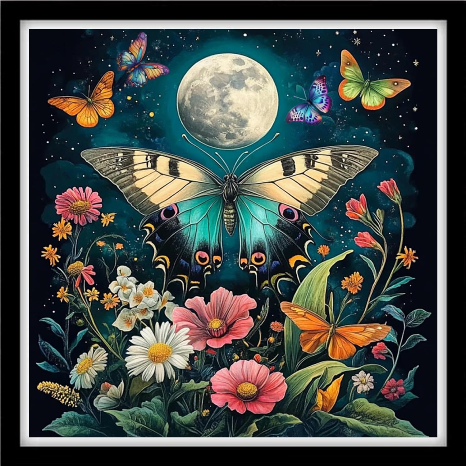 Fanxvivy Counted Cross Stitch Kits for Adults 11CT Unprinted Cross-Stitch Patterns Embroidery Kits Easy Cross Stitching Needlepoint Kits-Moonnight Butterfly 18x18 inch
