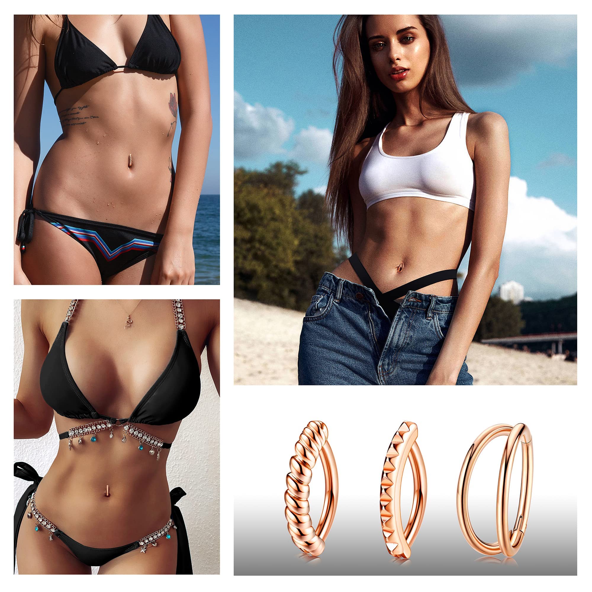 Kakonia 7Pcs Belly Button Ring Acero Quirúrgico 14G Clicker Belly Rings para Mujeres CZ Corazón Mariposa Belly Button Piercing Simple Reverse Navel Barbell Rings Body Piercing Jewelry