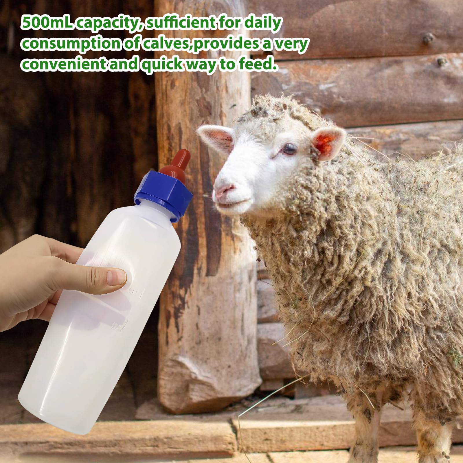 2 Stücke Lamm Milchflasche: Lämmermilch Aufzuchtflasche 500ml mit 4 Milch Trinken Nippel, Stillflasche für Schafe mit Griff, Nutztier Aufzuchtflaschen für Kälberoder Lammzucht Kuh Vieh