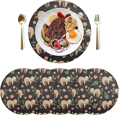 Miniatura 3 de Cute Sloths Black Round Placemat, Washable Heat Protecting Placemats for Kitchen one sizex6