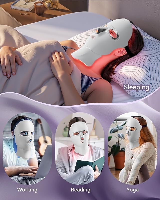 Red Light Therapy for Face-LED Light Therapy Mask Skin Care Mask,Cordless LED Face Mask face & Neck Red & Infrared Lights Masks Wavelength,USB C Rechargeable for Home Use Working Travel Yoga (silver) image 7