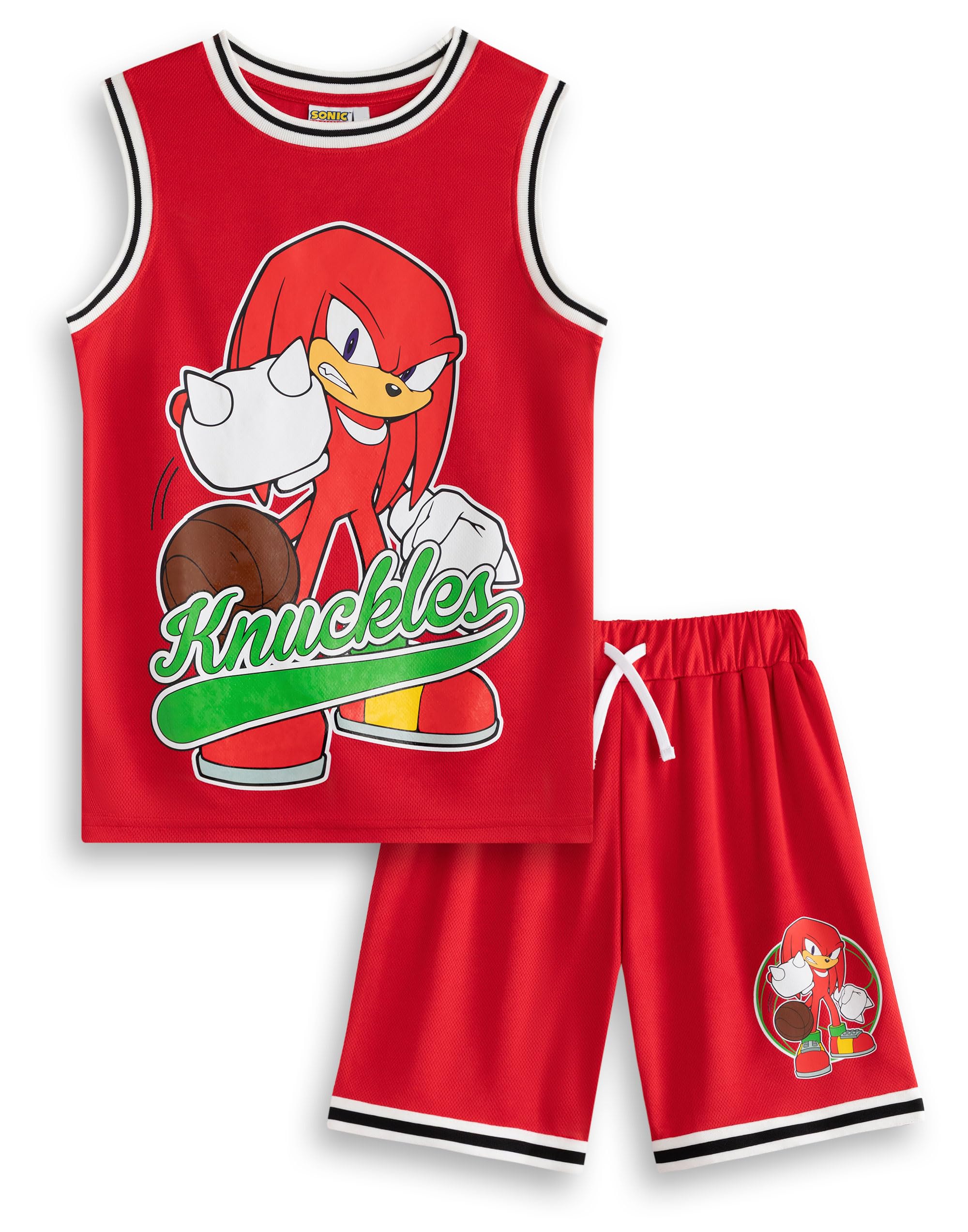 Sonic The Hedgehog Knuckles Red 2 Piece Basketball Set | Kids Sleeveless Sports Outfit | Boys & Girls Modern Cartoon