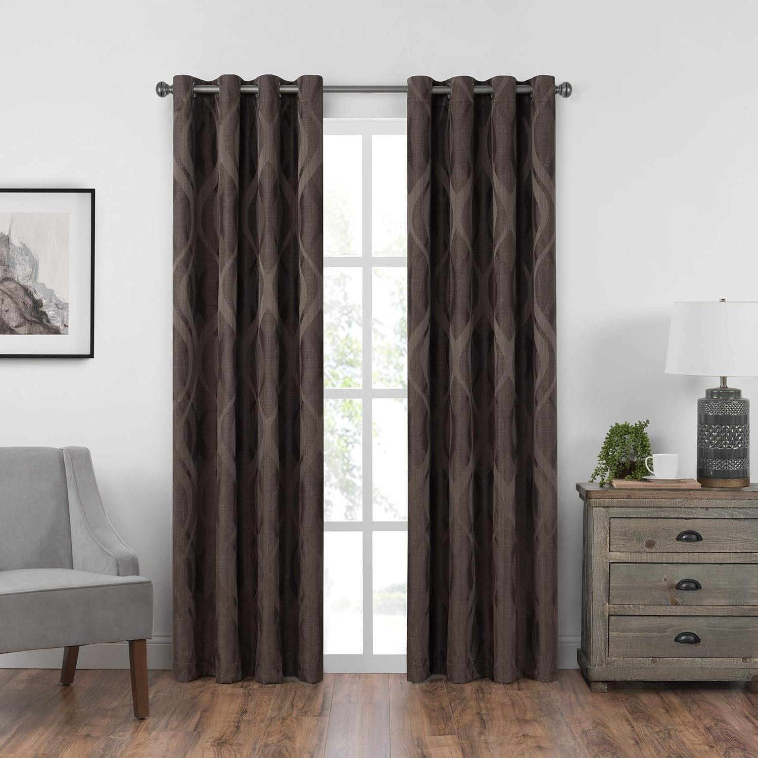 Eclipse Caprese 52" x 63" Insulated Darkening Single Panel Grommet Top Window Treatment Living Room, 52x63, Espresso
