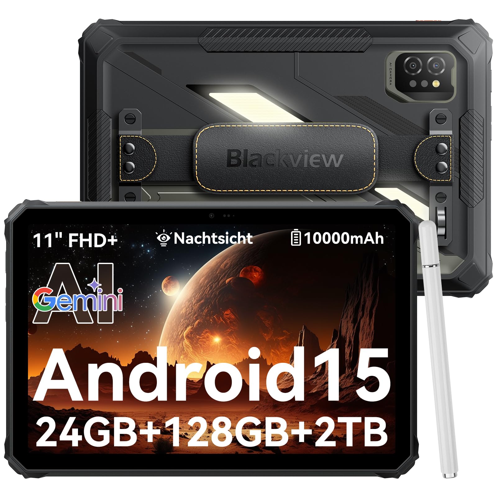 Blackview Active 7 Outdoor Tablet 11 Zoll Rugged Tablet Android 15, 24 GB RAM+128 GB ROM+2 TB TF, NFC, GPS, 45W charging