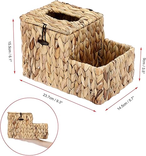 Miniatura 4 de Sumnacon Cubierta cuadrada para caja de pañuelos, cubo decorativo de mimbre con organizador lateral, soporte de pañuelos de jacinto de agua rústico