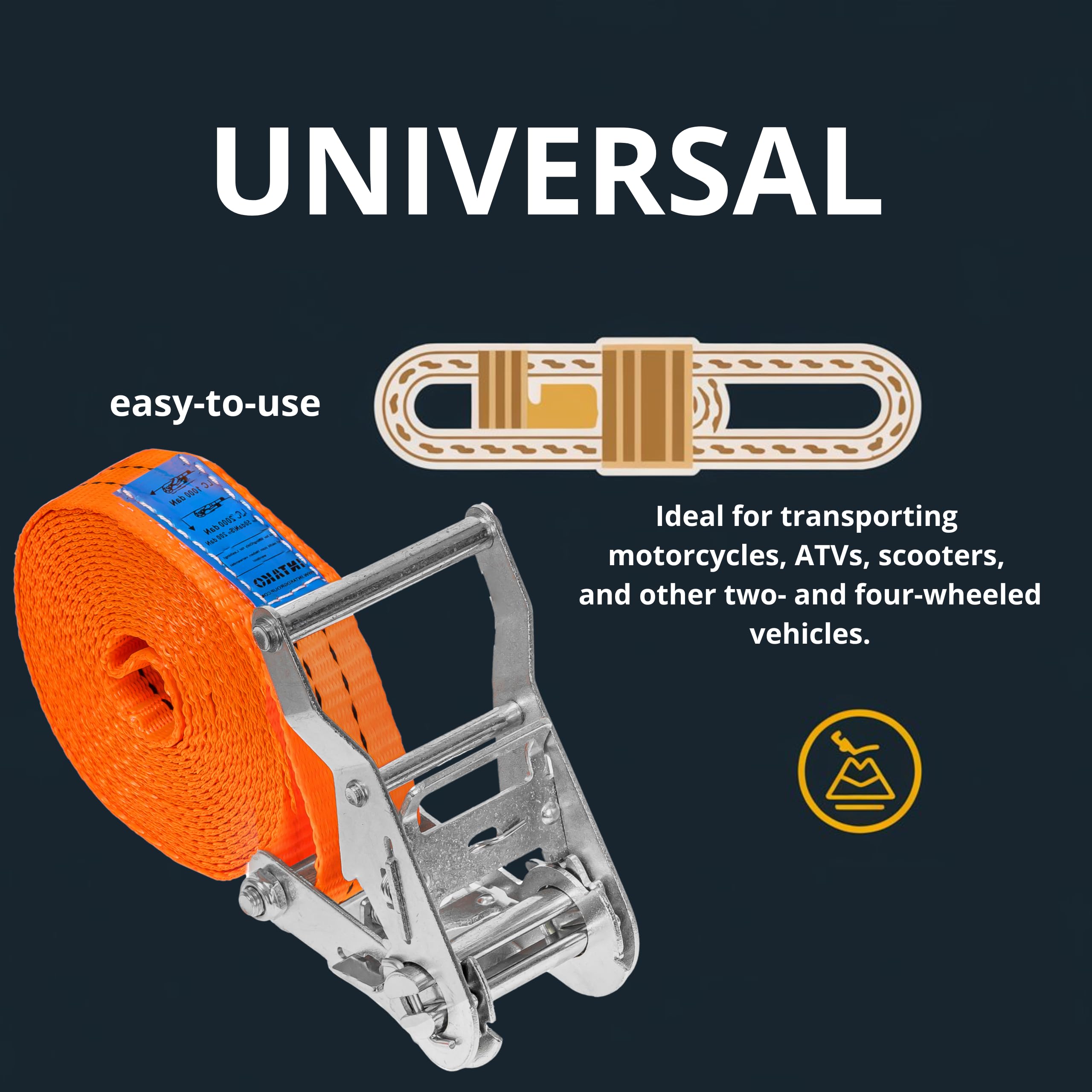 INTAKO Sangle à Cliquet 6m 35mm - Sangles d'arrimage avec Crochet de Sécurité 2000 kg - Sangle d'Arrimage avec Tendeur (Orange, 6m (Lot de 2))