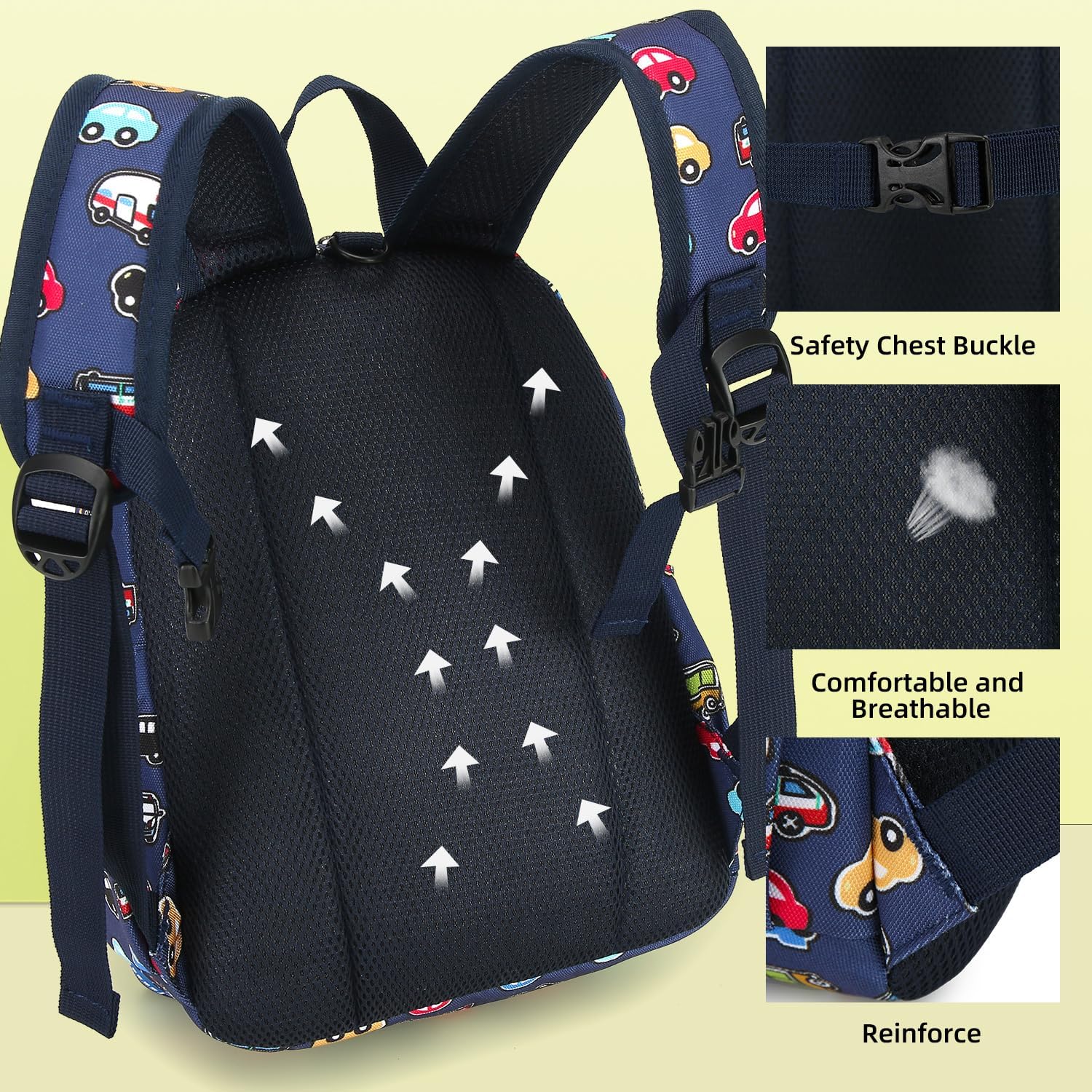 willikiva Cute Zoo Little 2d Backpack Kid Backpacks for Girls and Boys Toddler Backpack Waterproof Preschool Safety Harness Leash(DeepBlue Bus) - Image 6