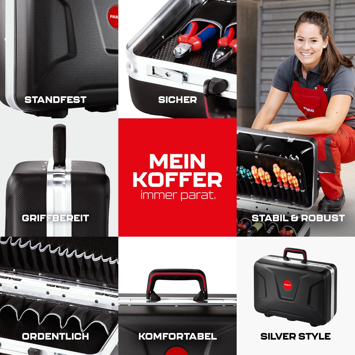 PARAT SILVER Style Werkzeugkoffer leer X-ABS Aluminium 27 Fächer teilbare Bodenschale Toolbox