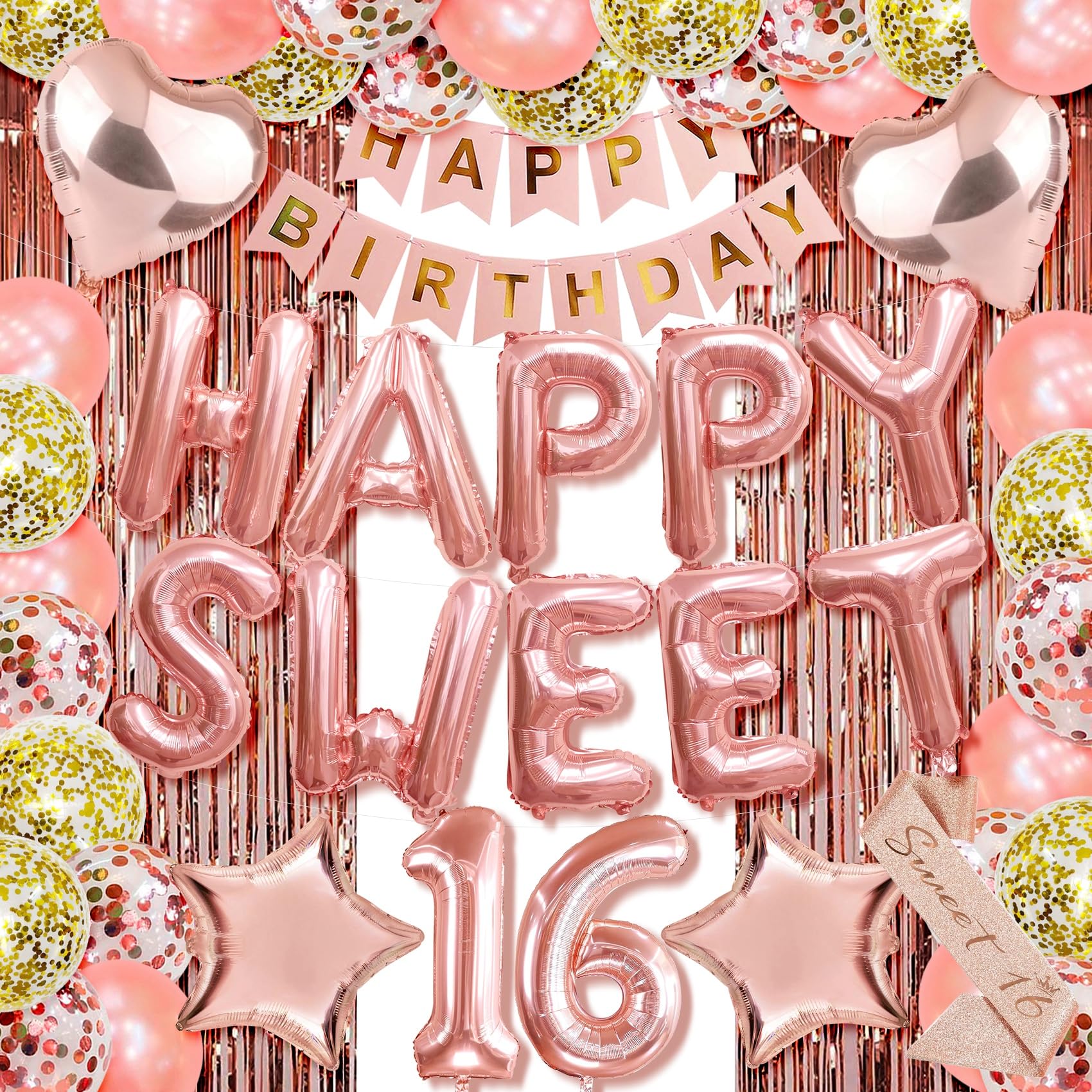 Happy Sweet 16 Balloons 16th Birthday Decorations For Girl 16 Birthday Decorations For Girls 16 Letter Balloon Numbers Happy 16th Birthday Banner