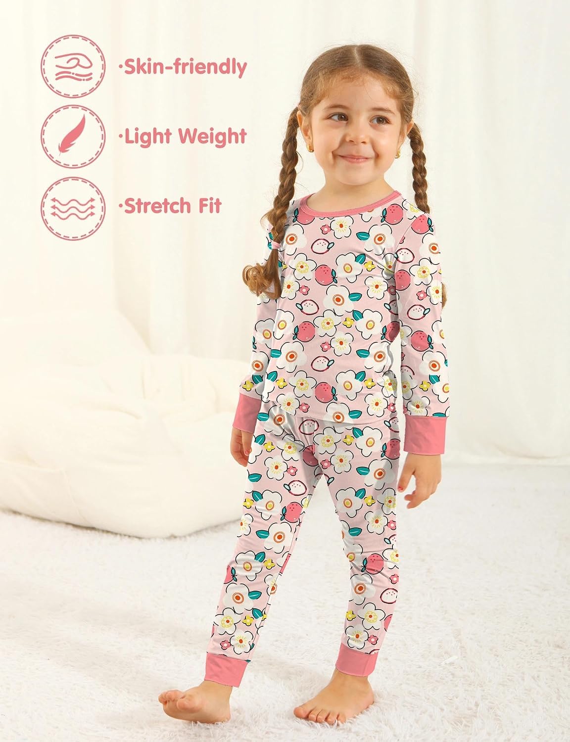 Jimonda Kids 2-Piece Ultra-Soft Long Sleeve Pajamas for Toddlers, Gentle on Sensitive Skin, No-Slip Cuffs, Sizes 24M–12Y