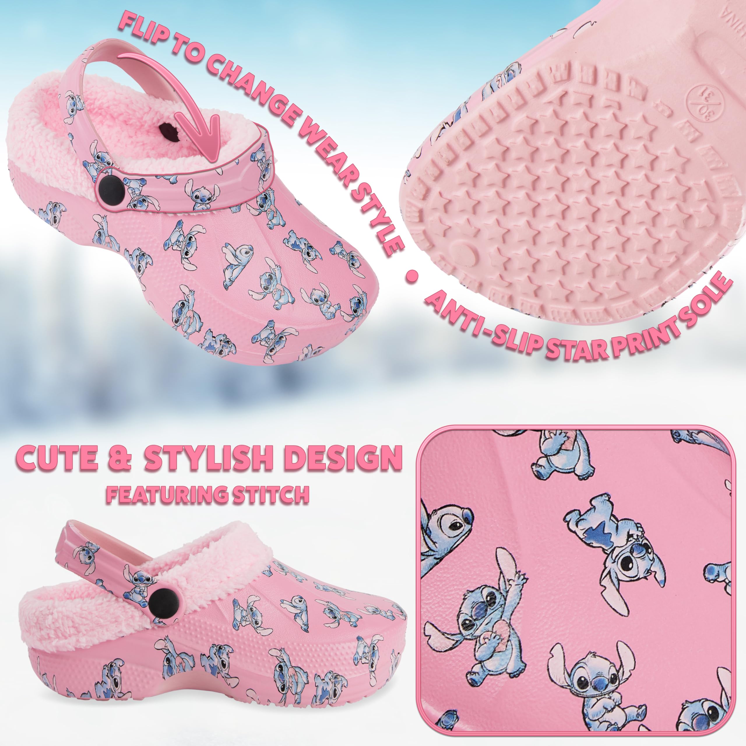 Disney Zoccoli Bambina Fodera in Pile e Charms Rimovibili - Regalo Ragazza