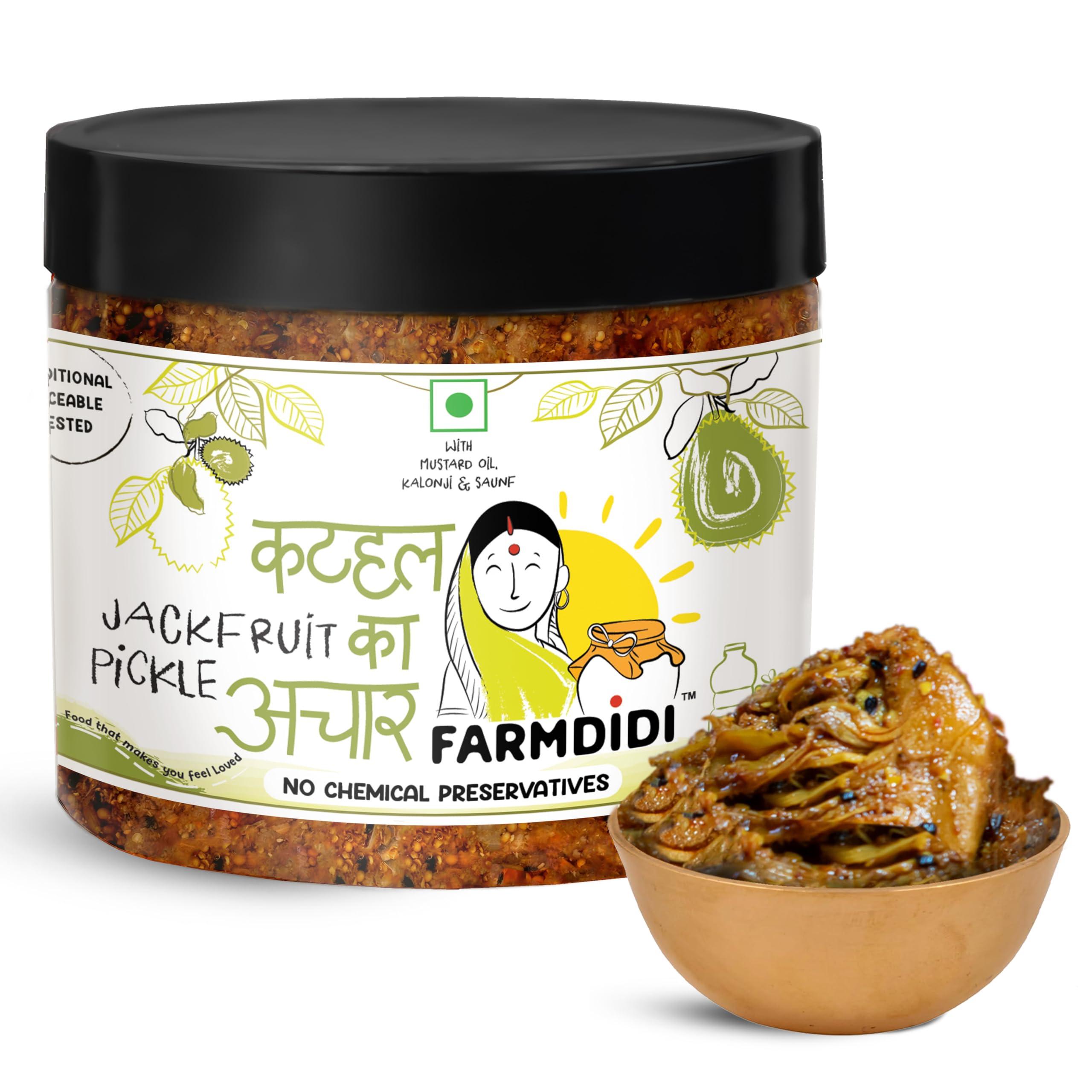 FarmDidi Jackfruit Pickle In Fresh (325g) | Handmade Kathal Ka achar | Spicy & Tangy Homemade Pickles | Mustard Oil Achaar | No Preservatives