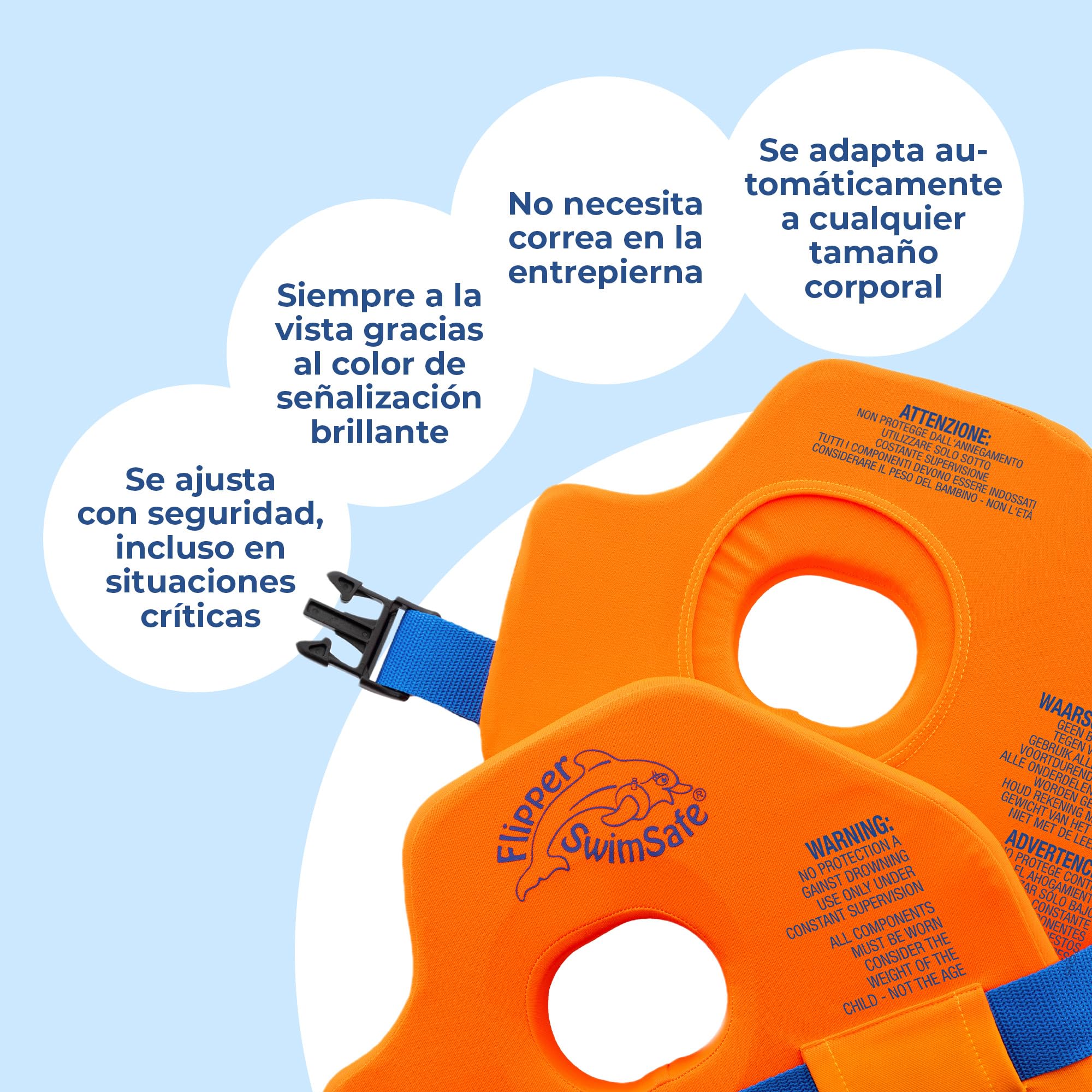 Chaleco Salvavidas Flipper SwimSafe 1400 para Niños 11-30 kg, Espuma, Ajustable