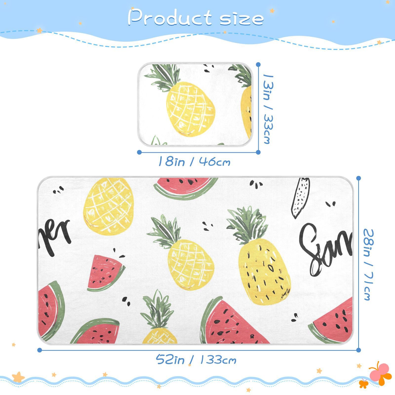 Bolaz Summer Sleeping Bed Pad, Watermelon Pineapple Pattern Cooling Mattress Set Breathable Bed Mat Ice Silk Mat + Pillow Cover for Toddler Boys Girls