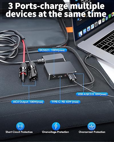 Miniatura 5 de KEPEAK Panel solar portátil de 100 W, panel solar plegable con QC3.0 y PD, cargador solar impermeable de alta eficiencia para casas rodantes,