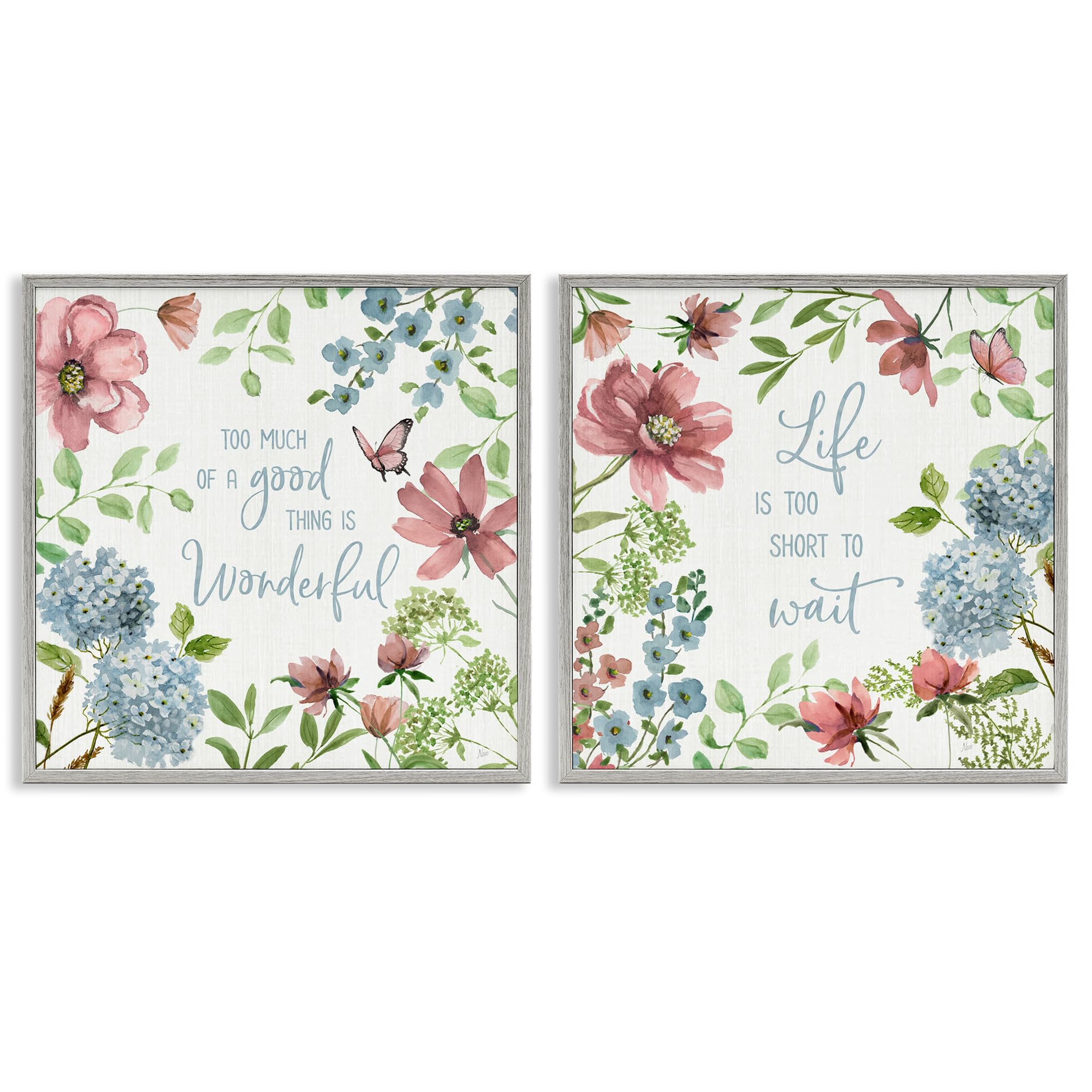 Stupell Industries Floral Uplifting Quote Life Uplifting Floral Quotes, 17 X 17 Inch Framed Giclée Print Set