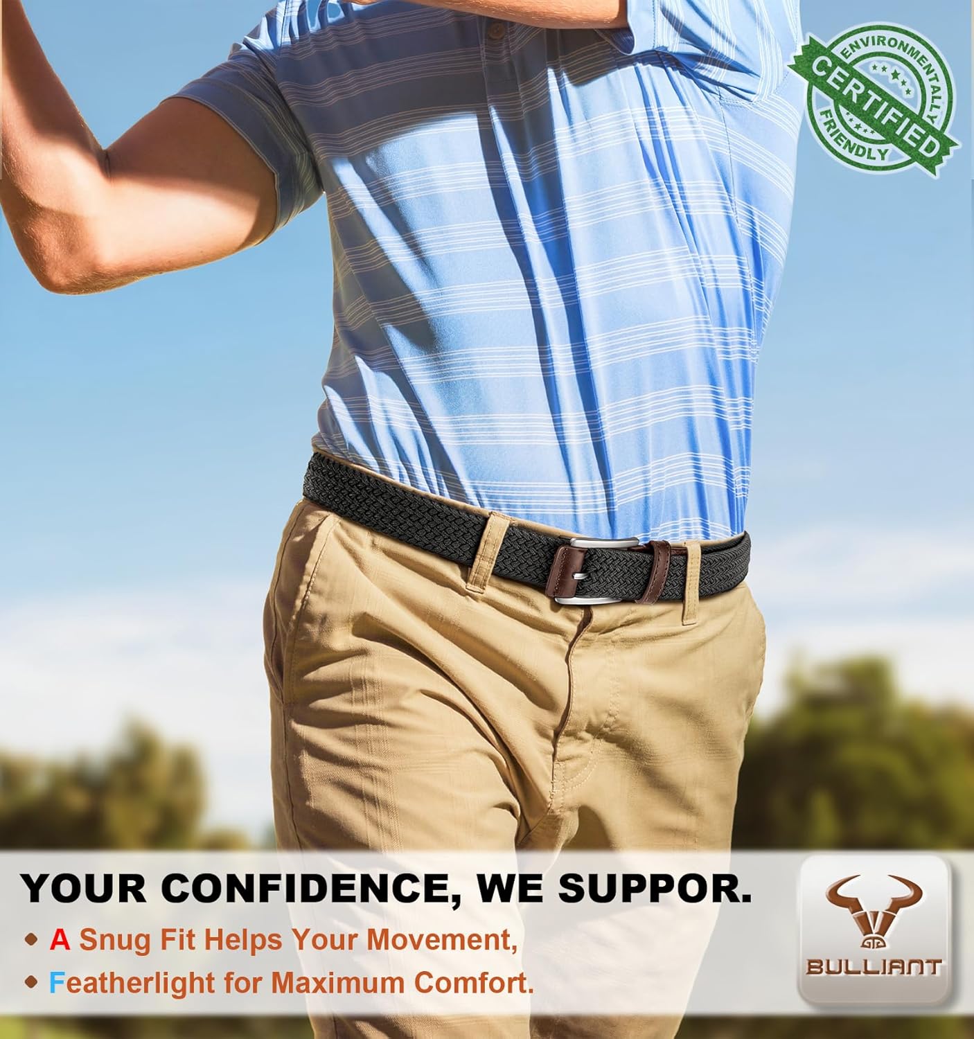 BULLIANT Belt for Men 2Pack,Mens Gift Stretch Braided Web Belt Elastic for Casual Golf Jeans,1 3/8" - Image 2