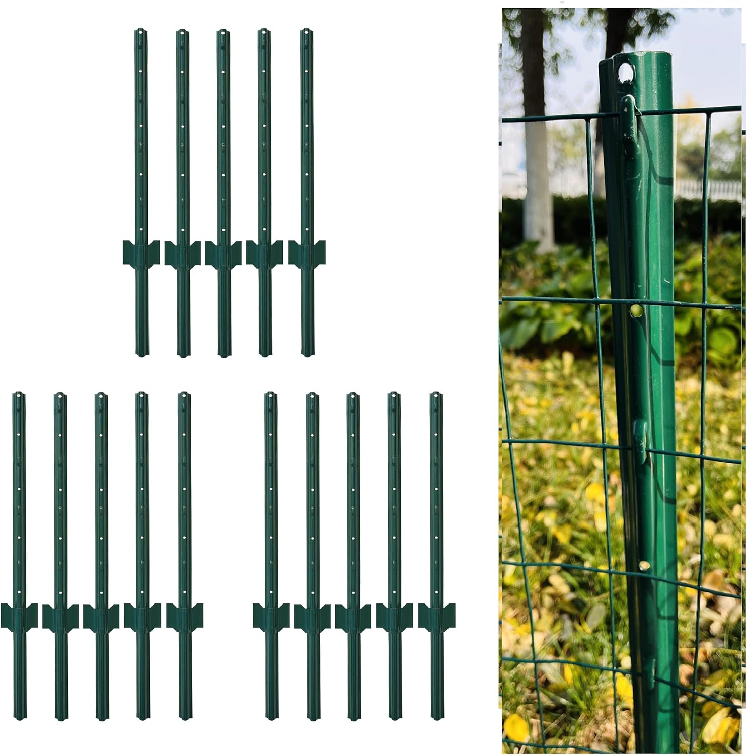 3 Feet Metal Fence Post Green, Pack of 15, for 24 Inch High Garden Welded Wire Fence U-Channel Steel Garden Post 3',15 PCS Green