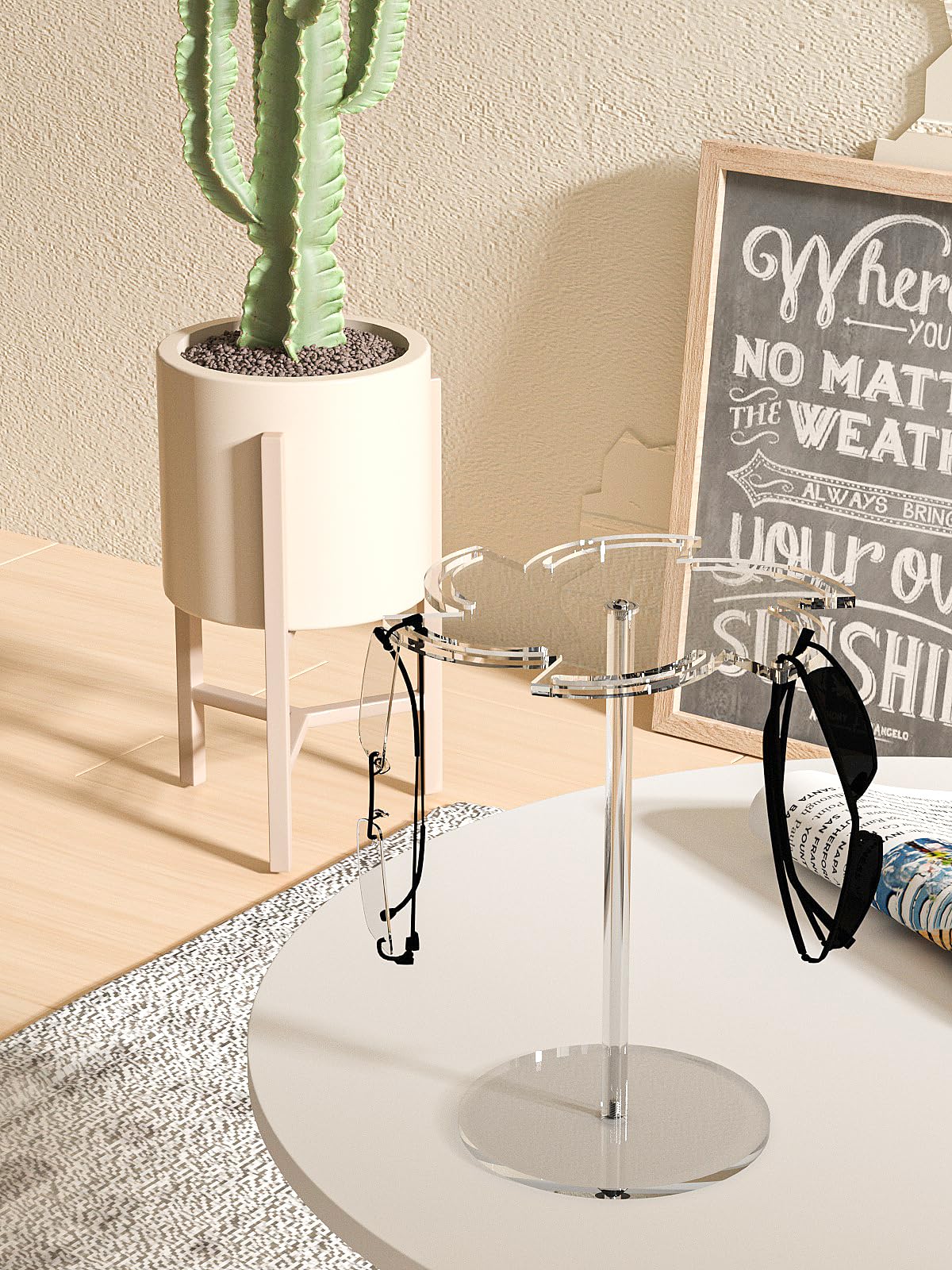 Ausalivan Sunglasses Holder Stand 360 Rotating, Eyeglasses Display Rack,Eyewear room Tabletop Glasses Storage Organizer (Acrylic, Pinwheel Shape)