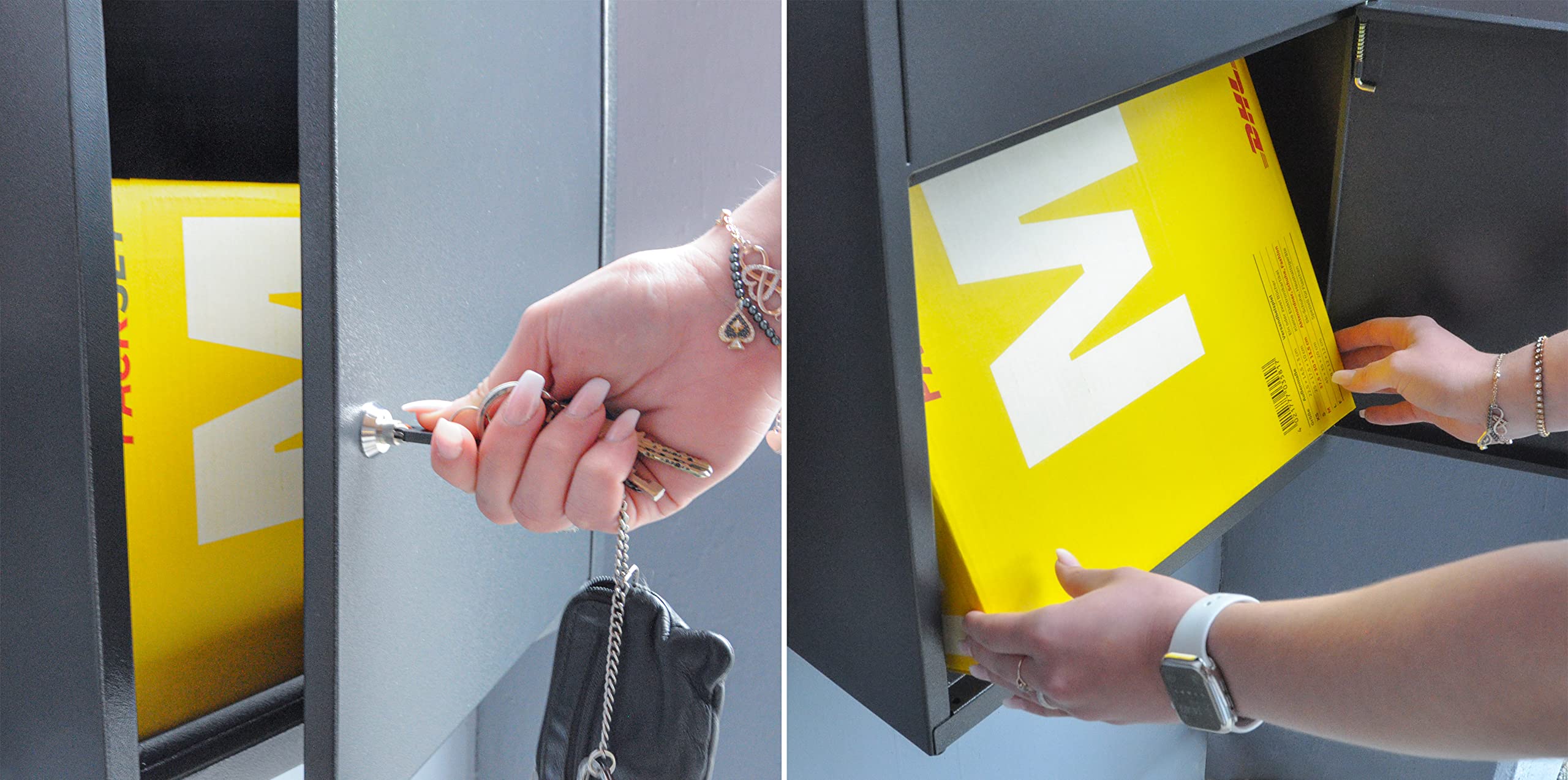 Haussmann Paketbriefkasten BOX391 Grey, XXL, kontaktlose Zustellung | Großer Briefkasten, Zylinderschloss inkl. 4 Schlüssel, Anti-Diebstahl-Klappe, Postbox