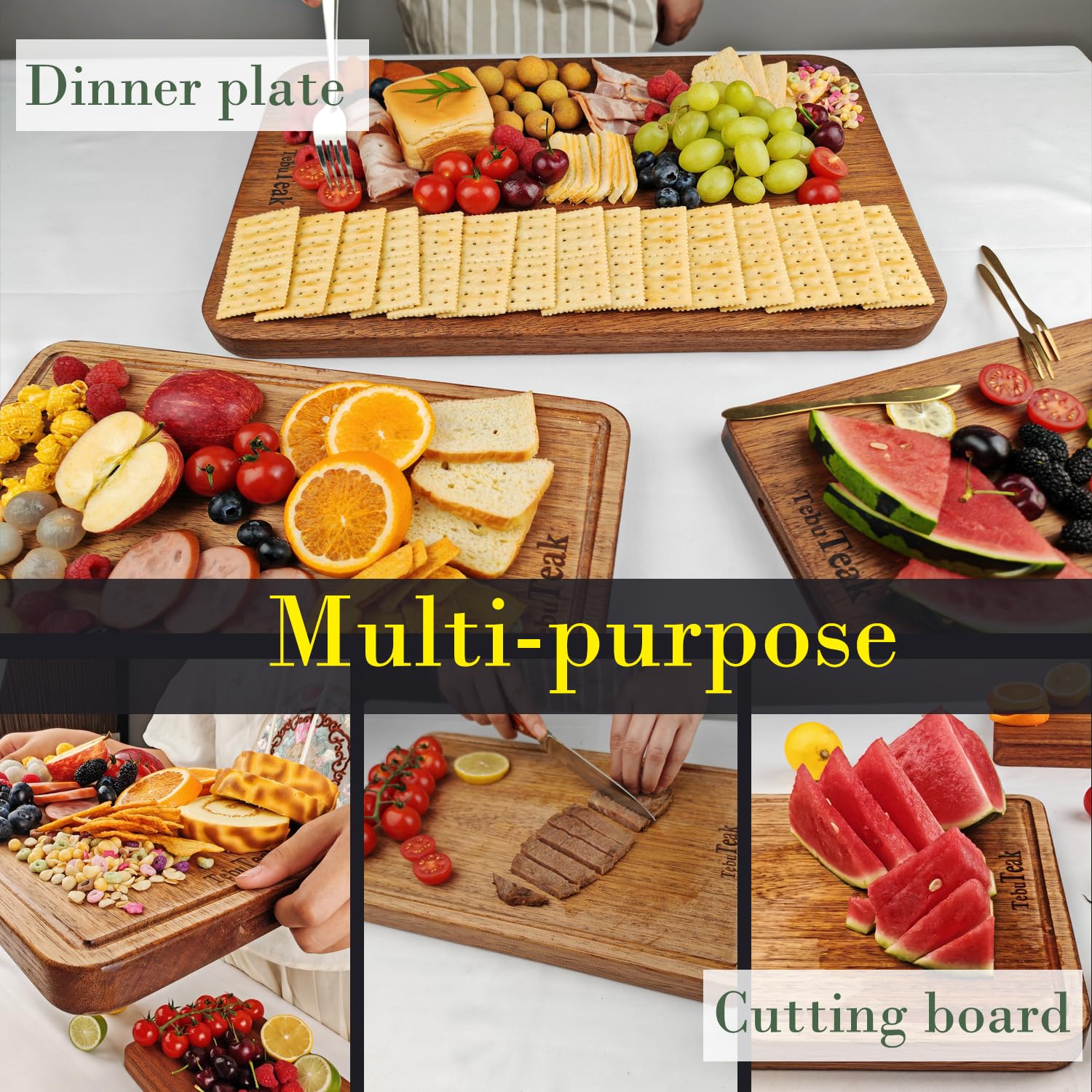 Solid Teak Wood Cutting Board Set - Non Glued Thick Chopping 937913-150434