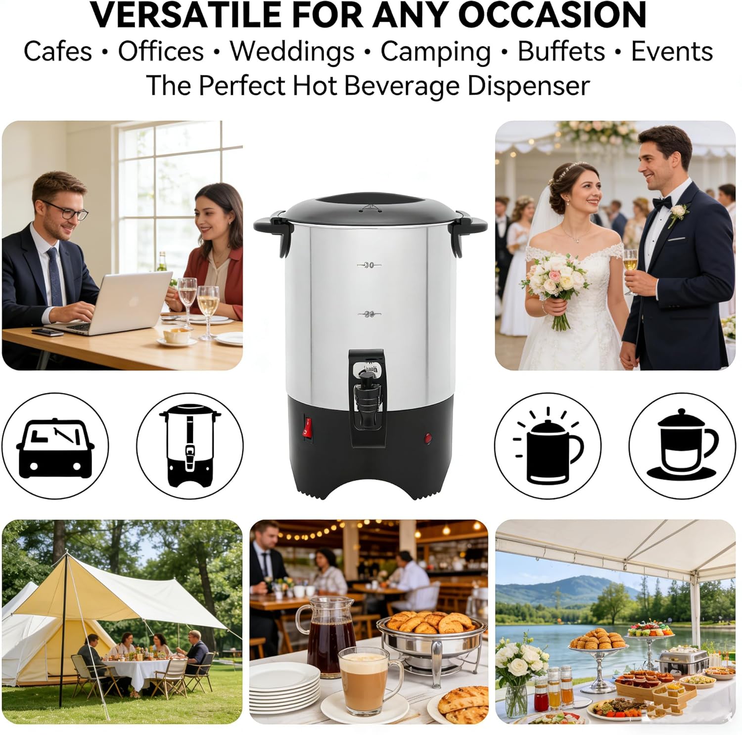 Coffee Percolator Electric, Large Coffee Maker, 5.2l Stainless Steel Coffee Urn, 1000w Fast Heating Commercial Coffee Maker, Hot Water Urn With Detachable Power Cord For Easy Cleaning
