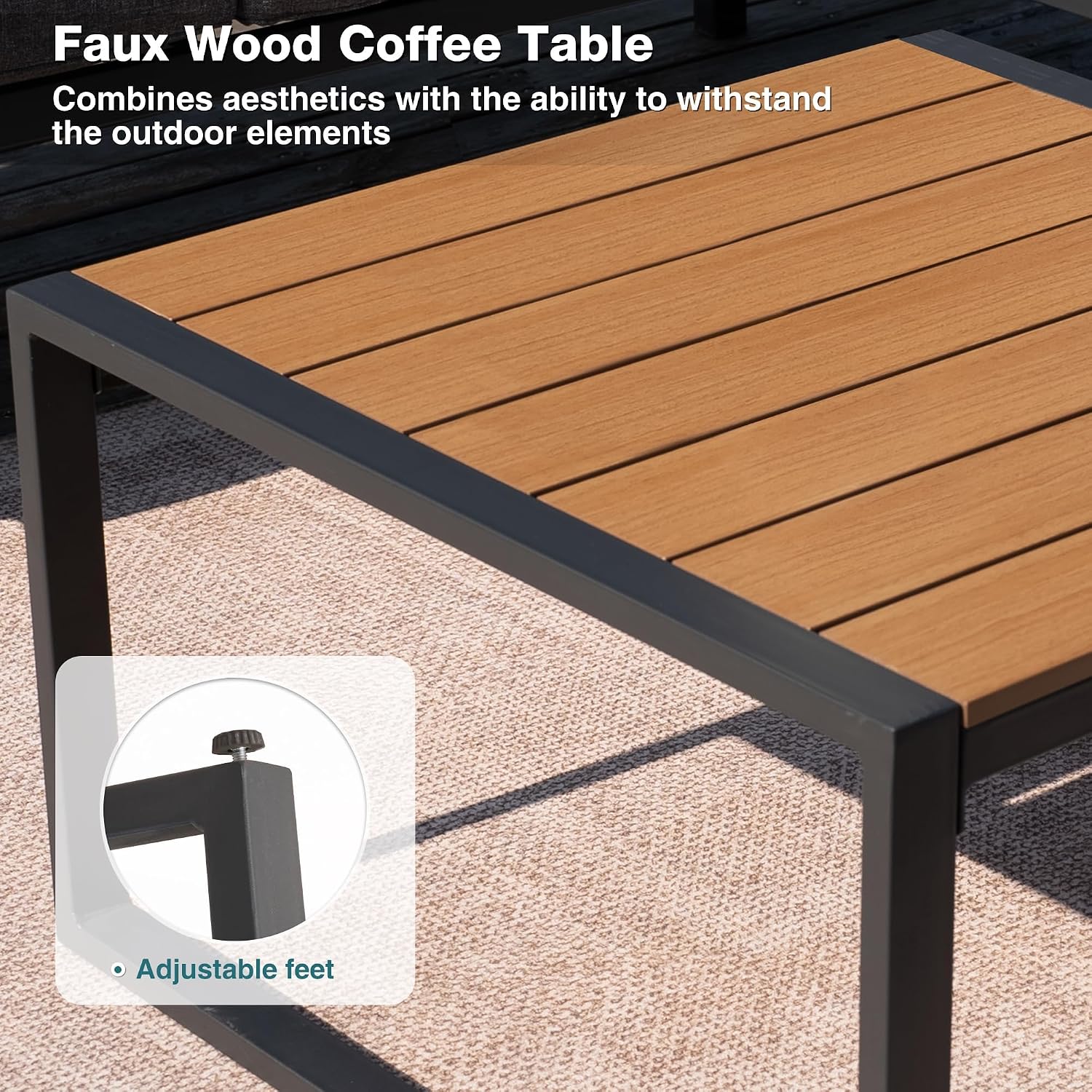 Metal Patio Furniture Set, 6 Pieces Outdoor Sectional Sofa Set with Side Table, L Shape Patio Conversation Set with Faux-Wood Tabletop, Outdoor Couch for Balcony, Porch, Backyard, Grey