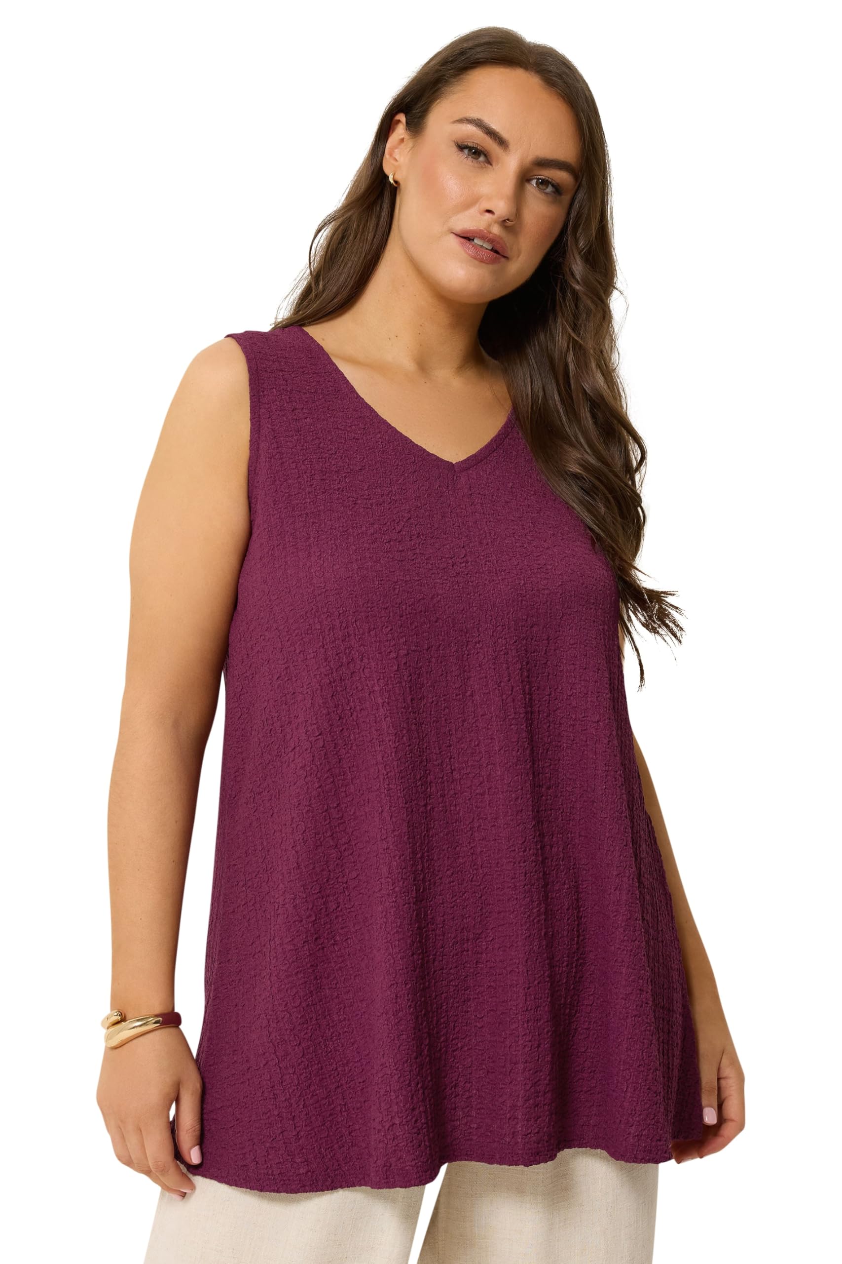 Yours Women's Purple Crinkle V-Neck Cami Vest Top In Size 20