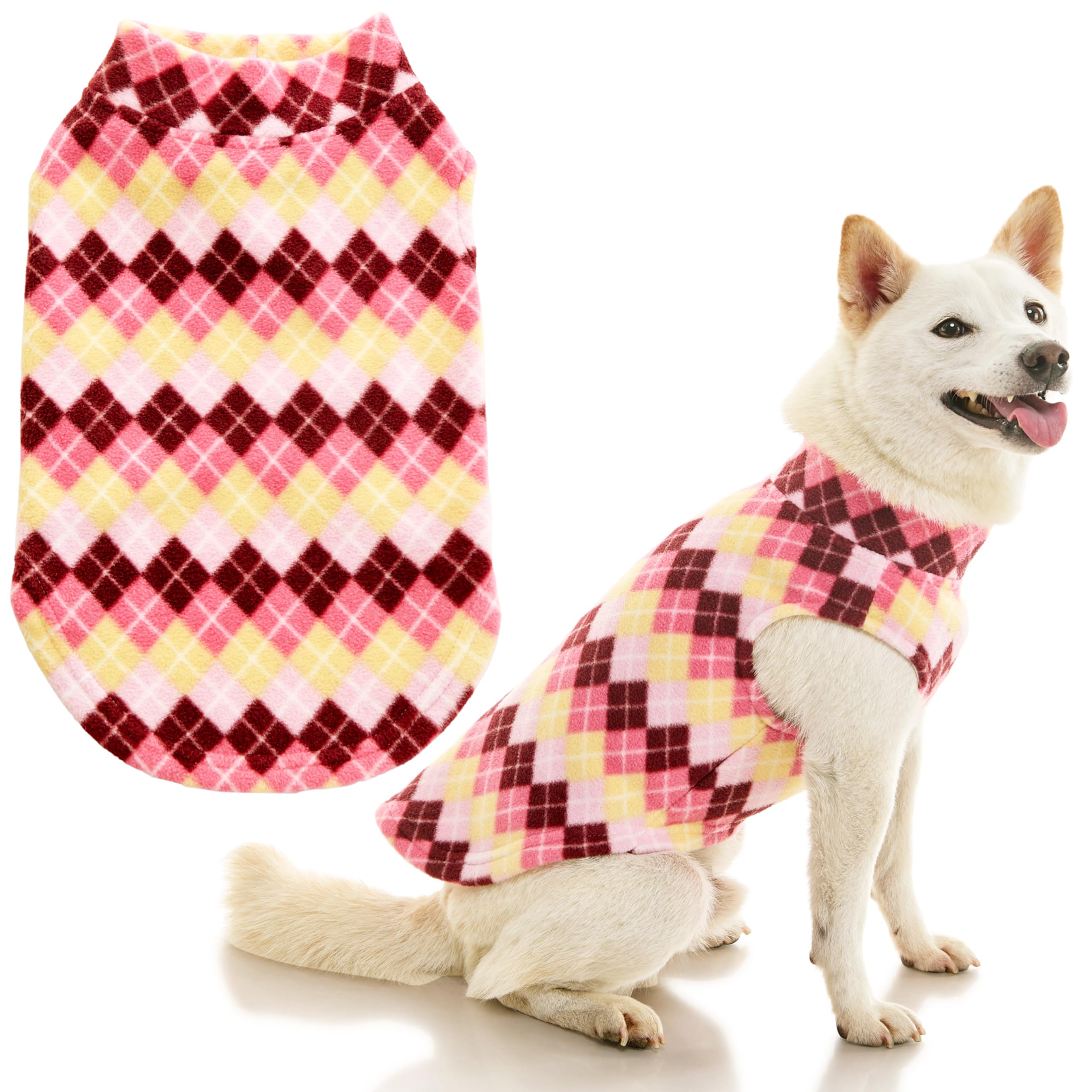 Gooby Stretch Fleece Vest Dog Sweater, Argyle Pink, 3X-Large