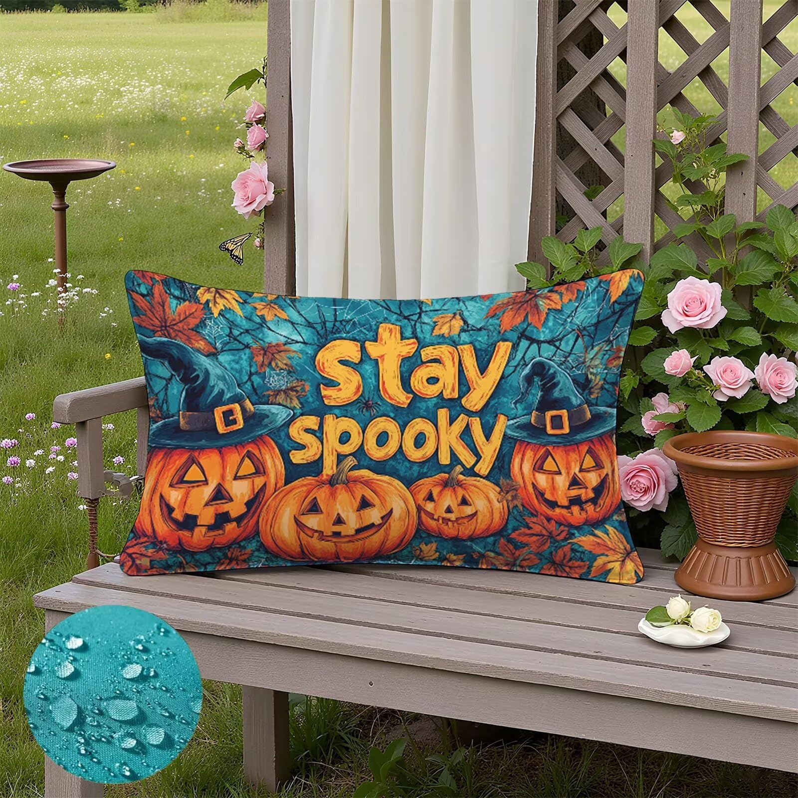Aksamitna poszewka na poduszkę na Halloween, 70 x 90 cm, do użytku na zewnątrz, wodoszczelna poszewka na poduszkę, z mikrofibry, zamek błyskawiczny, puszysta, miękka, dekoracyjna, do salonu, na sofę