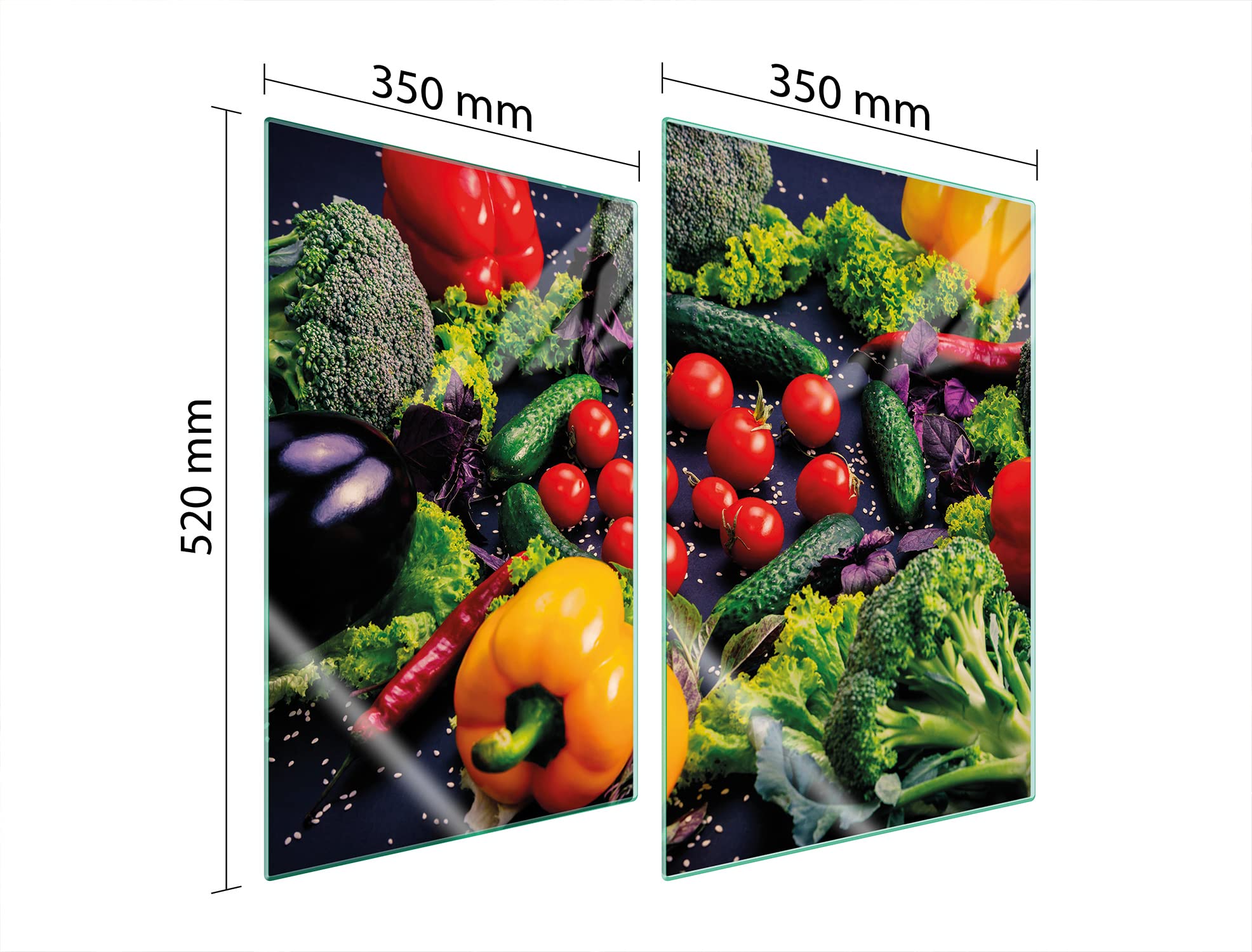 Placa protectora de vitrocerámica 2 x 35 x 52 cm 2 piezas cocina eléctrica universal para inducción protección contra salpicaduras tabla de cortar de vidrio templado, VERDURAS