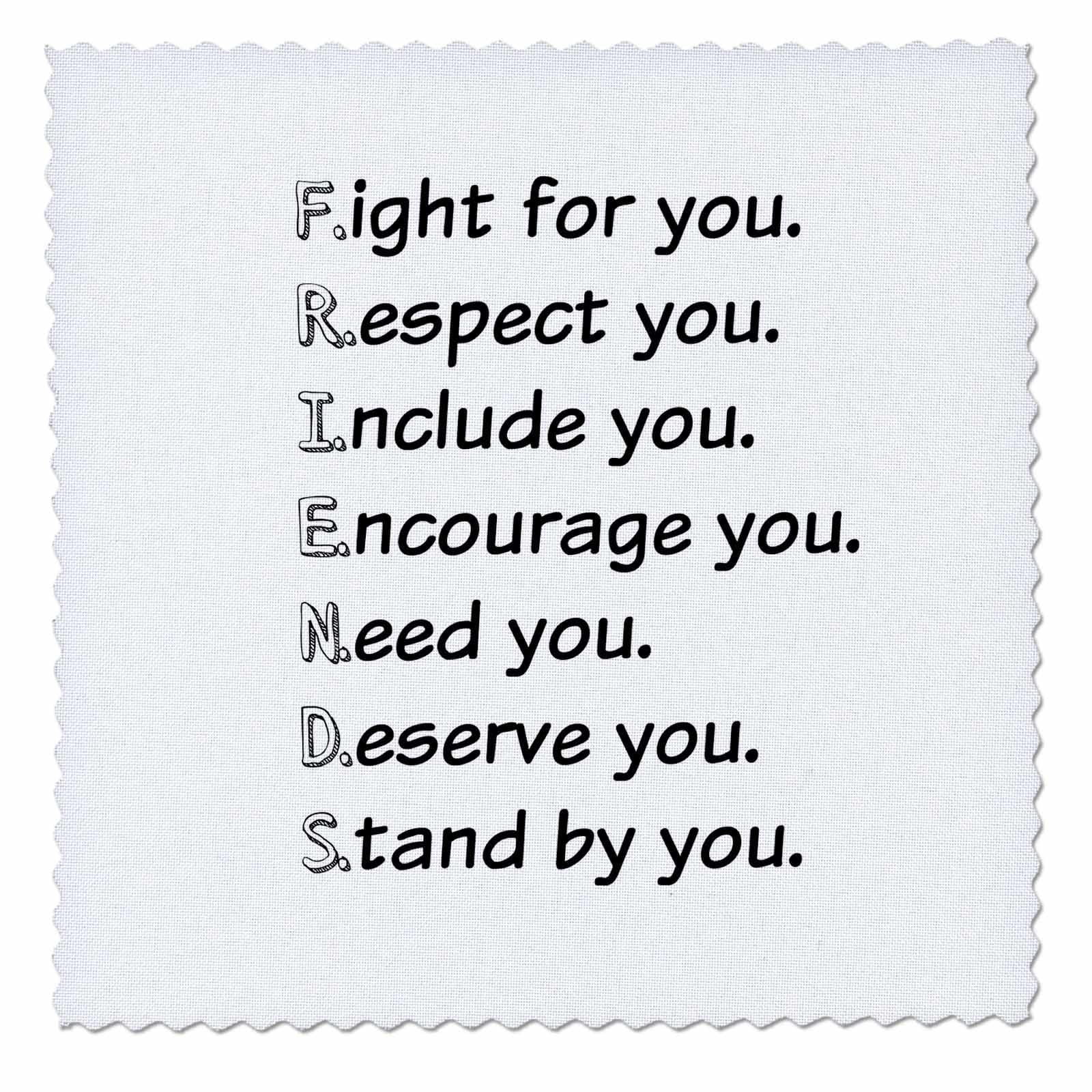 16x16 inch Quilt Square - Friends, Definition of Friends, Black Letters on a White Background Xander Inspirational Quotes