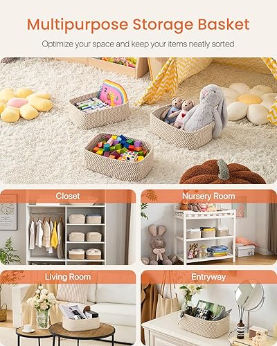 Miniatura 3 de Cesta tejida pequeña, 12 x 8 x 4.5 pulgadas, cesta de almacenamiento para organizar, bonita canasta de cuerda pequeña, para armario, cubos de Marrón