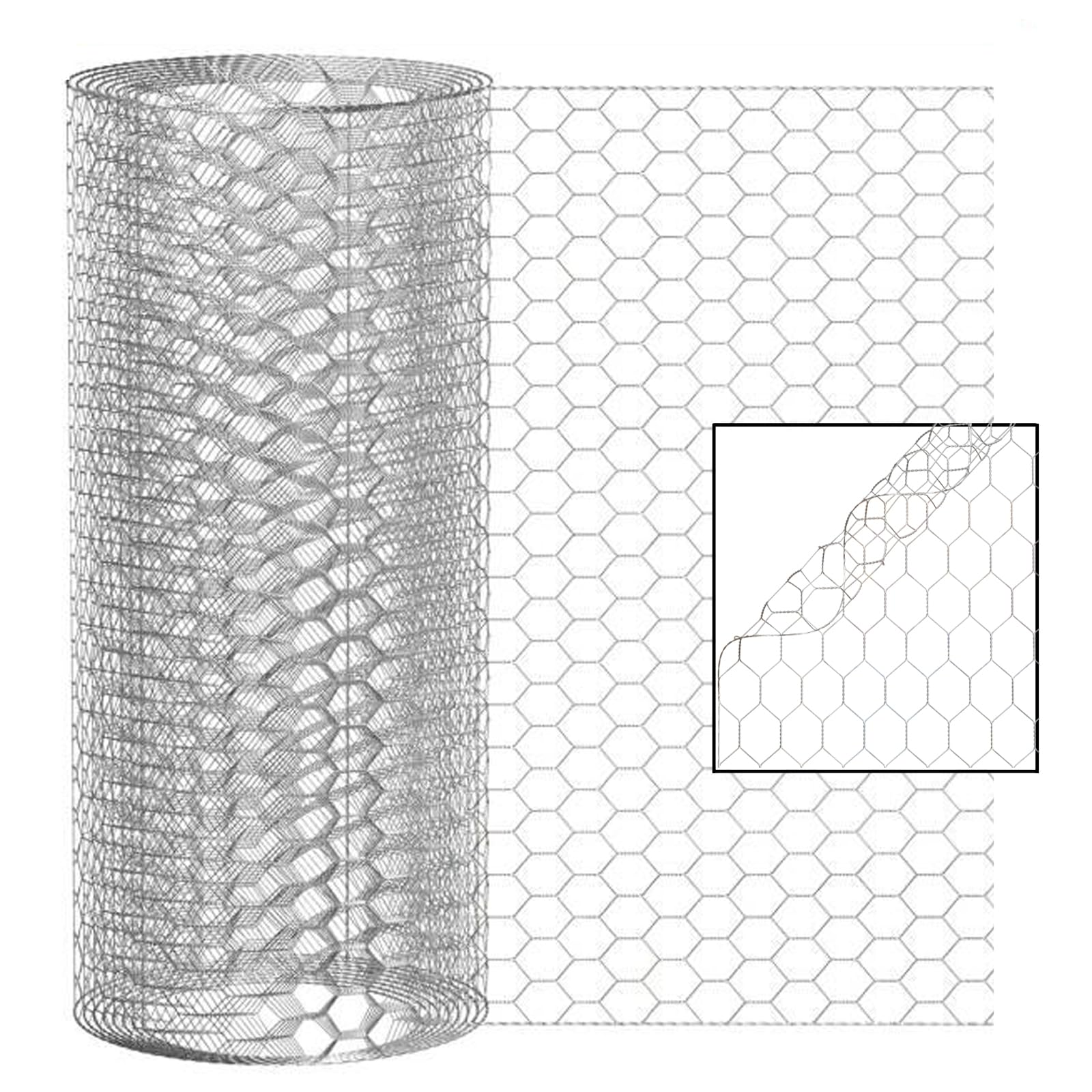 Hot Dip Galvanized Wire Mesh, 0.6M x 5M, 25mm Holes/0.7mm Wire Diameter/22 Gauge/Square Mesh, Electro Plated Wire, Barrier Protection Screen for Protecting Vegetables and Poultry