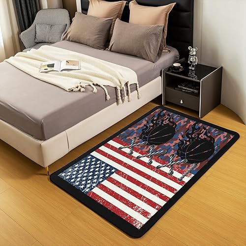 Miniatura 4 de jejeloiu Alfombras de bandera estadounidense para sala de estar, dormitorio, alfombra de baloncesto de 5 x 7 pies, para decoración de habitación de