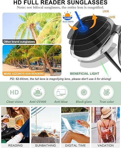 Vista 3 de MARE AZZURO Gafas de sol de lectura de gran tamaño para mujer, ojo de gato grande, gafas de lectura de sol 1.0 1.25 1.5 1.75 2.0 2.25 2.5 2.75 3.0