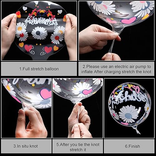 Miniatura 4 de 12 globos Bobo transparentes de feliz cumpleaños, redondos y coloridos 4D, 20 pulgadas para fiestas, bodas, decoración de baby shower