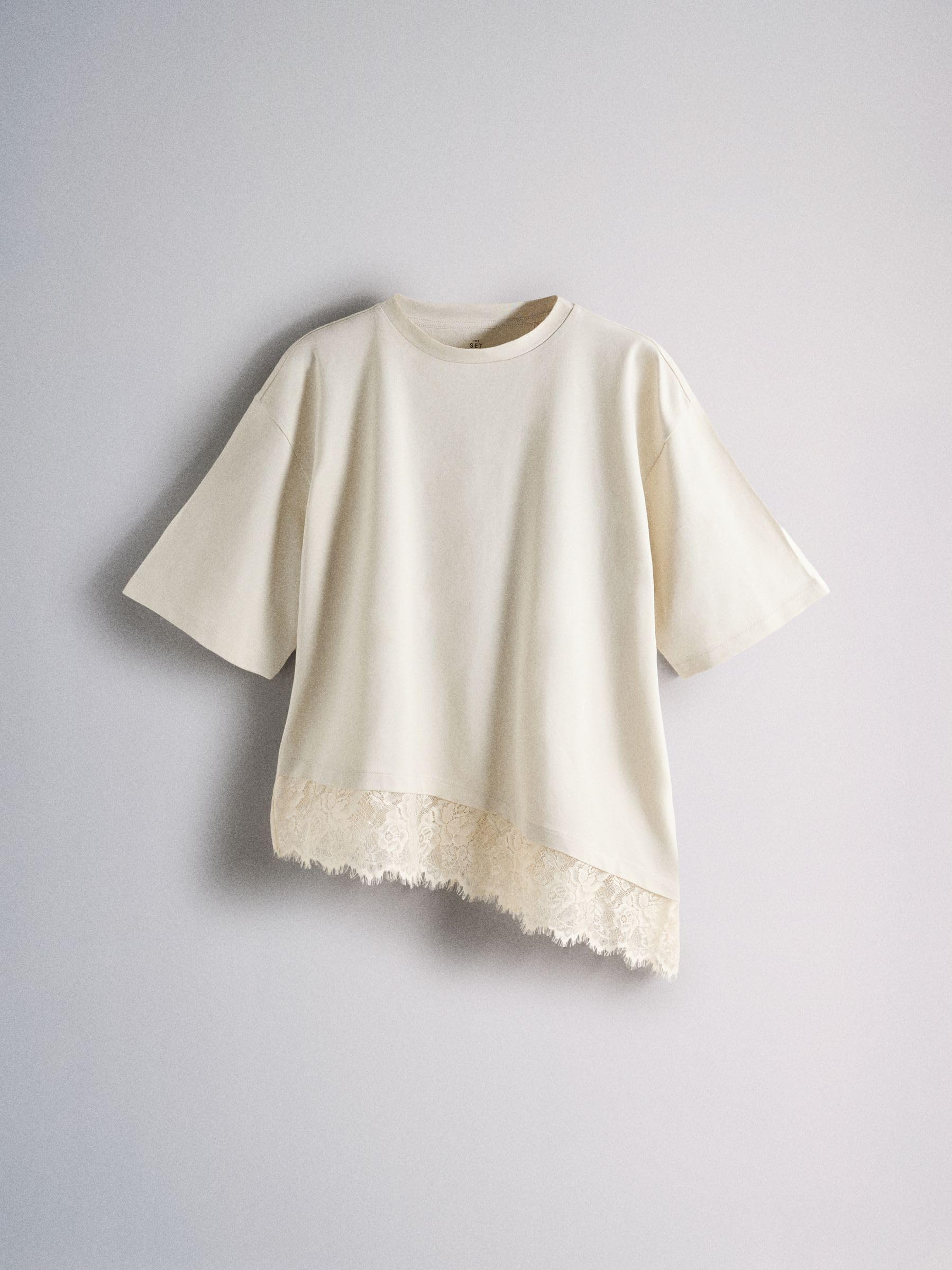 THE SET Femme T-Shirt avec liseré orné de Dentelle, Lot de 3 | Coupe standard, 100 % coton