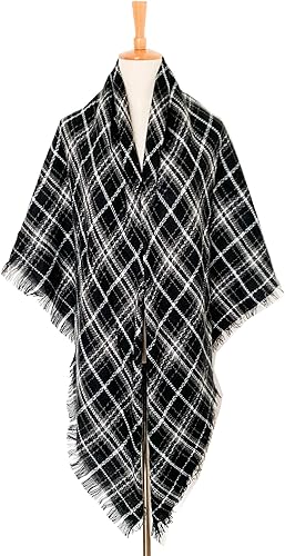 Miniatura 6 de Wander Agio - Bufanda envolvente con diseño a cuadros o triangular para mujer cálida y larga de punto tacto de cachemira