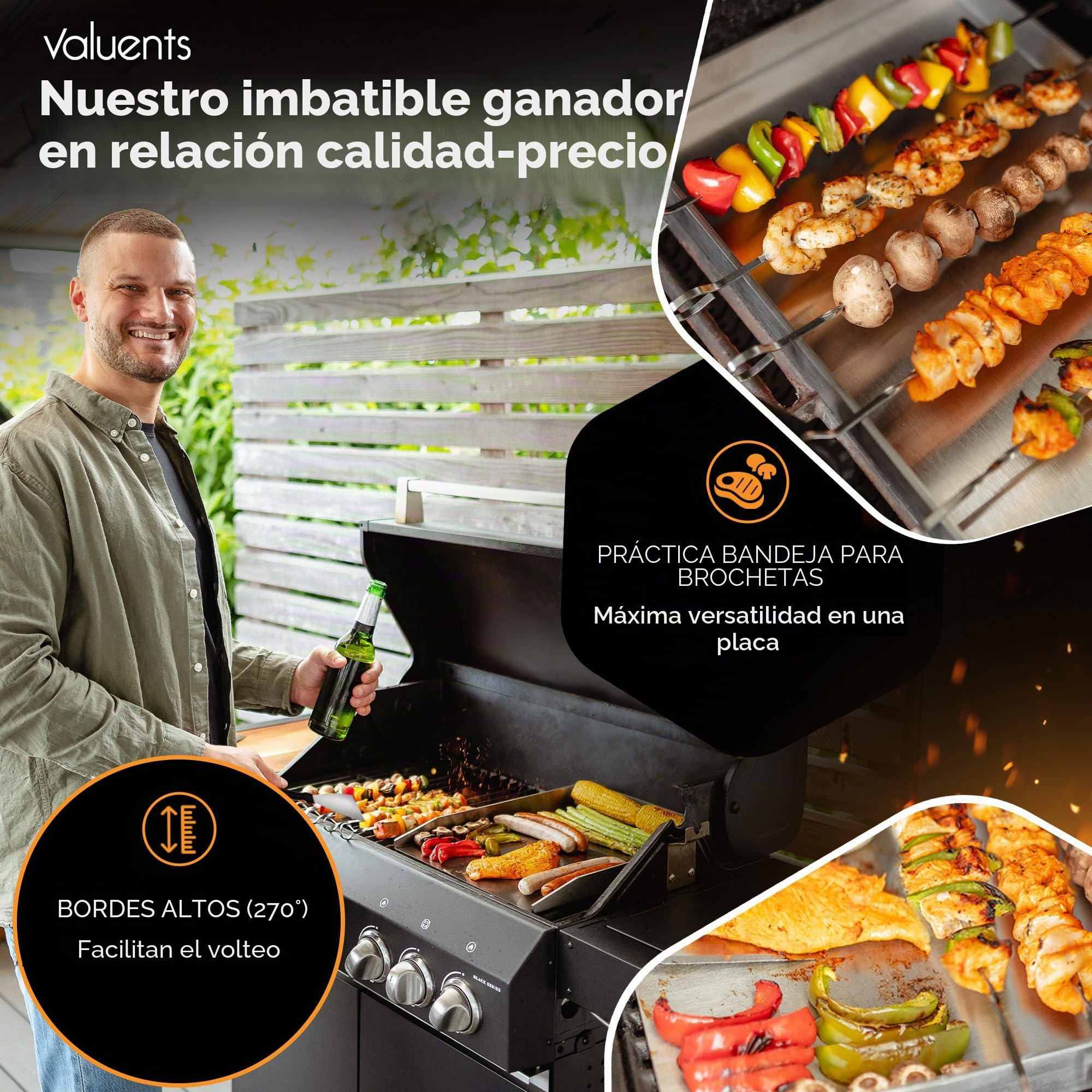 Plancha – Plancha Placa de Acero Inoxidable Grueso & Acero Inoxidable – 30 x 20 cm – Adecuado para barbacoa de gas y barbacoa de carbón + Plus: cepillo y espátula para barbacoa, GP-BBQ-300