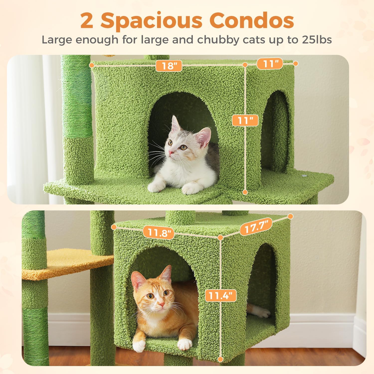 71” Cactus Cat Tree for Large Cats, Extra Stable Tall Cat Tower with Oversized Hammock, 2 Condos, Sisal Scratching Posts, Vertical Multi-Level Cat Tree for Indoor Multi-Cat Homes