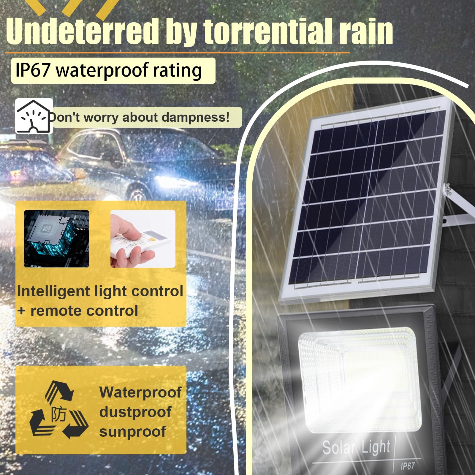 Solarleuchte Für Hof Garage 500w 571 LED, Ip67 Wasserdicht, Fernbedienung, Super Helles Solar Außenlicht, Automatische Beleuchtung Terrasse Garten(1-pack)