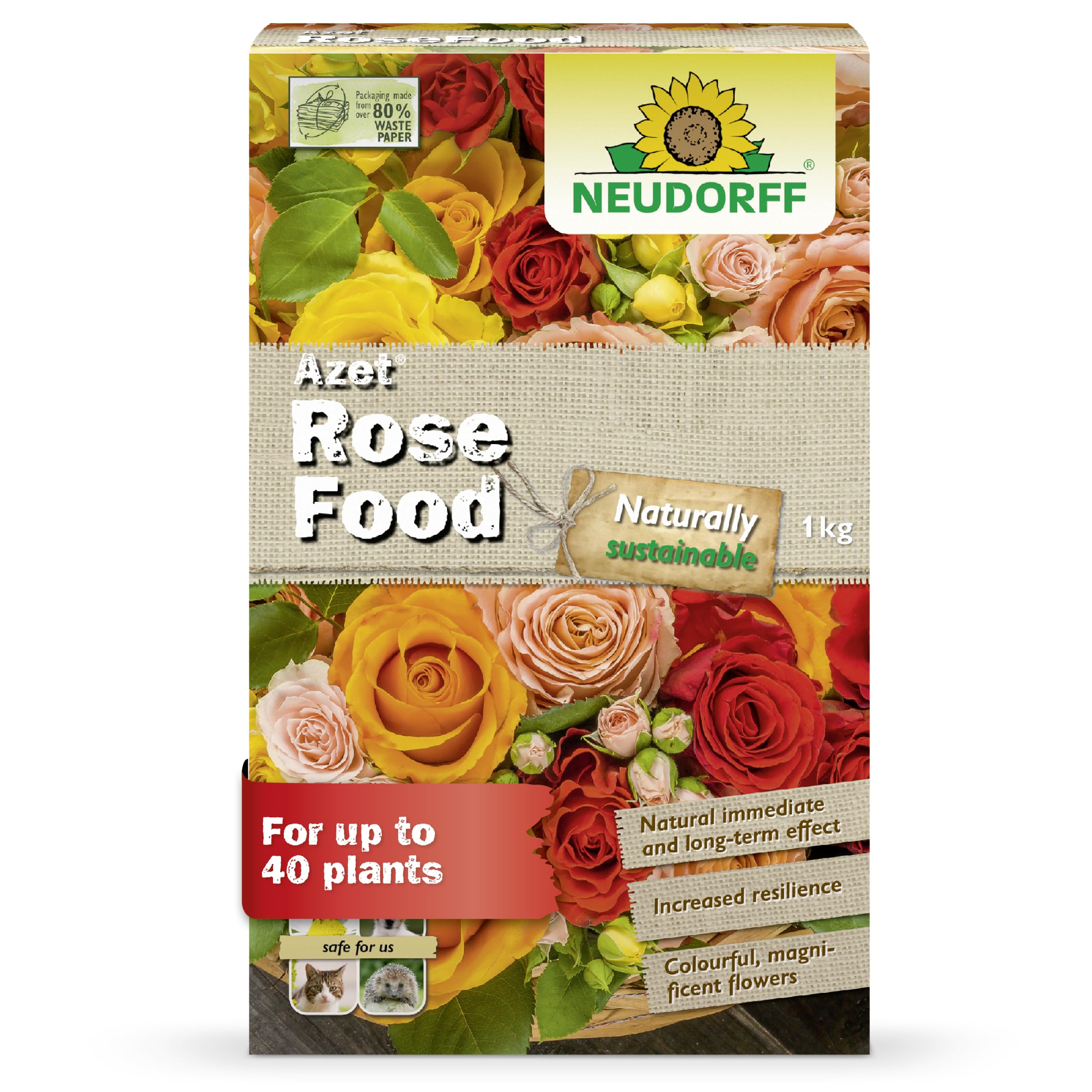 Neudorff Azet Rose Food 1 kg – Organic fertiliser for colourful, fragrant roses with an immediate and long-term effect. For all types of roses and enough for up to 40 plants
